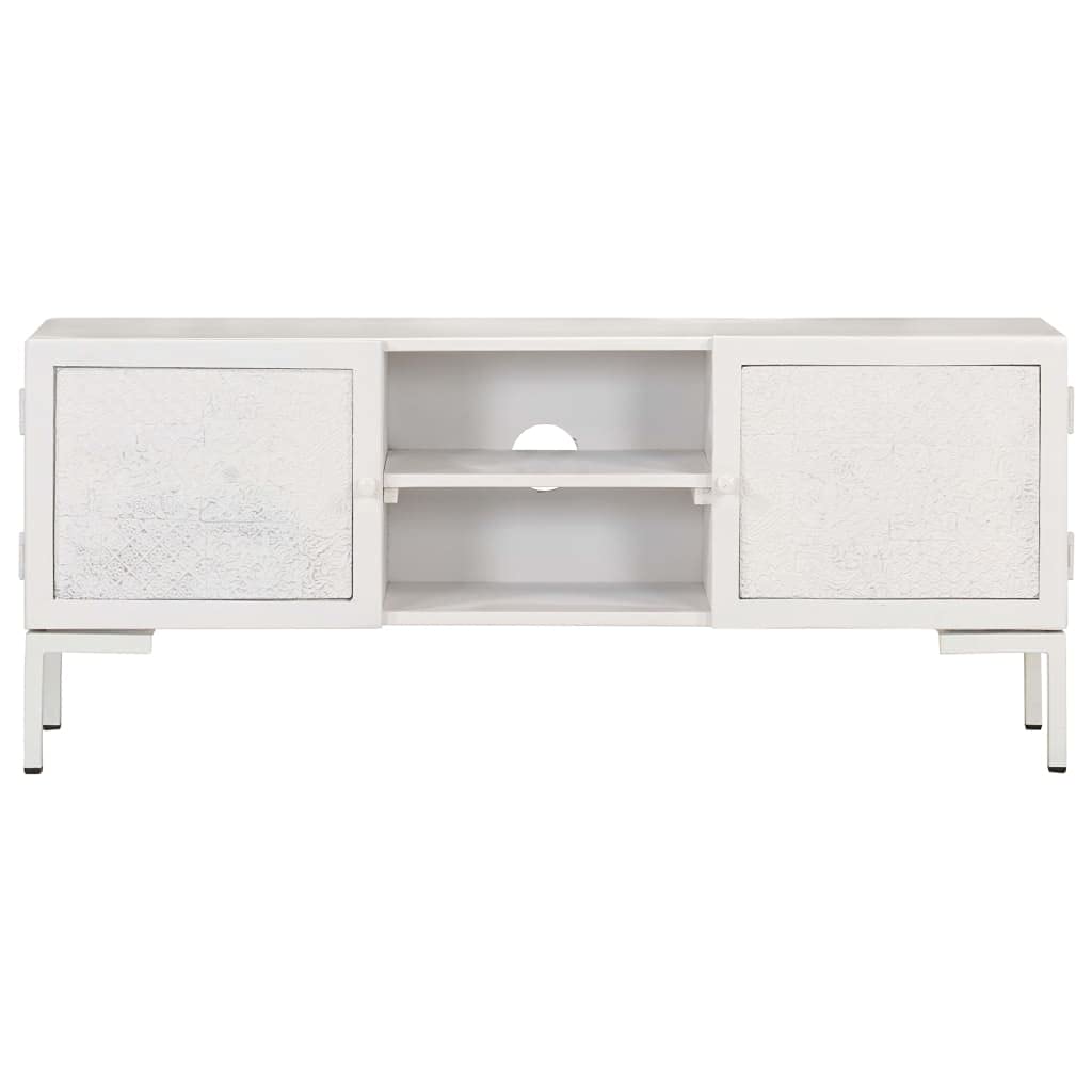 Solid Mango Wood TV Stand 45.3 Inch - Modern Entertainment Center with Storage & Cable Management - Easy Assembly White Media Console for Living Room - Perfect for Flat Screen TVs & Home Theater Setup