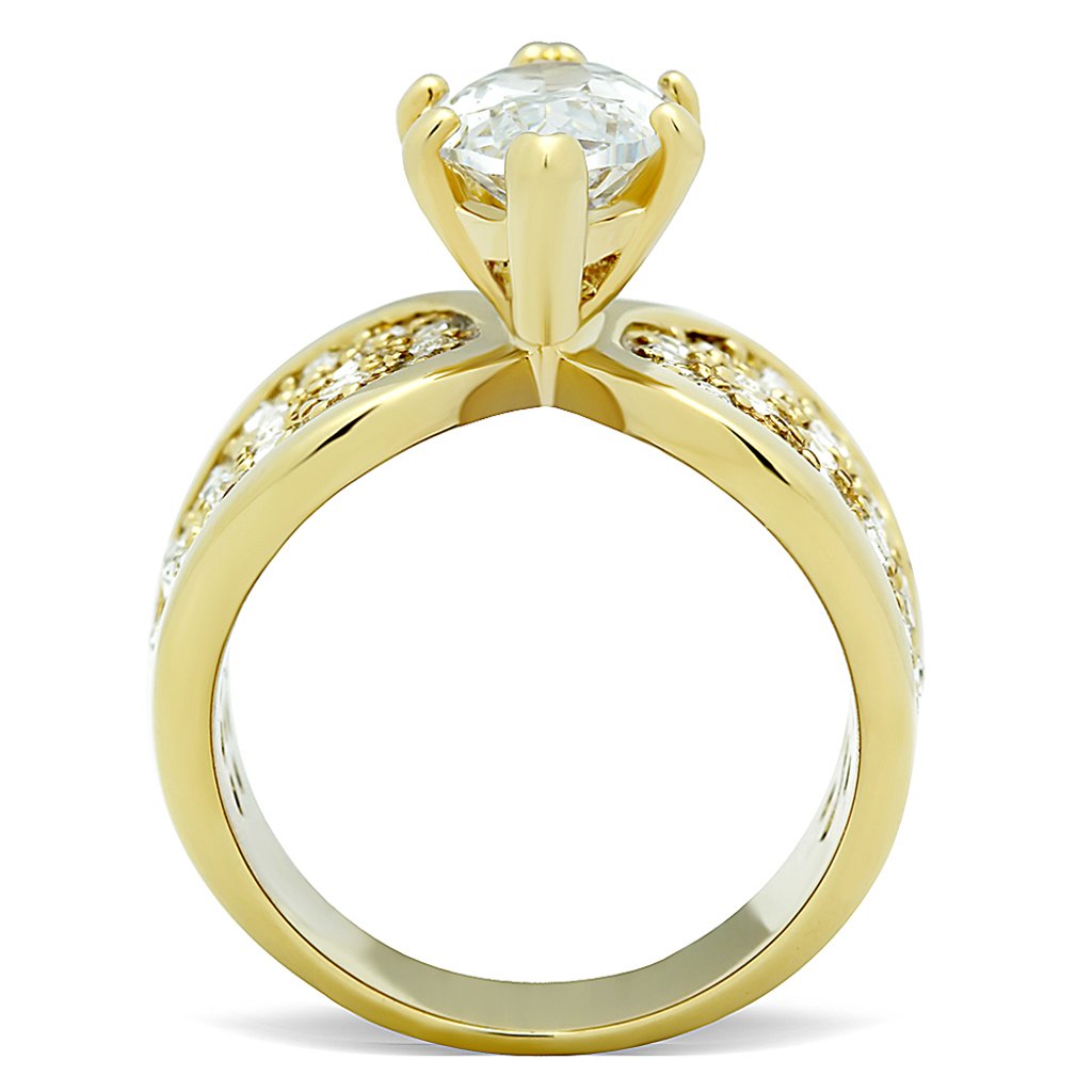 Marimor 316 Stainless Steel Marquise Cut Zirconia Gold Plated Engagement Ring for Women - Perfect for Proposals, Anniversaries & Special Occasions