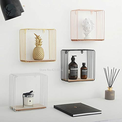 Wooden Gold Storage Shelves - Wall Mounted Display Rack for Home Decor, Books, Figurines, Crafts & Flower Pots | Elegant Hanging Shelf for Living Room, Bedroom & Office Organization (Gold)