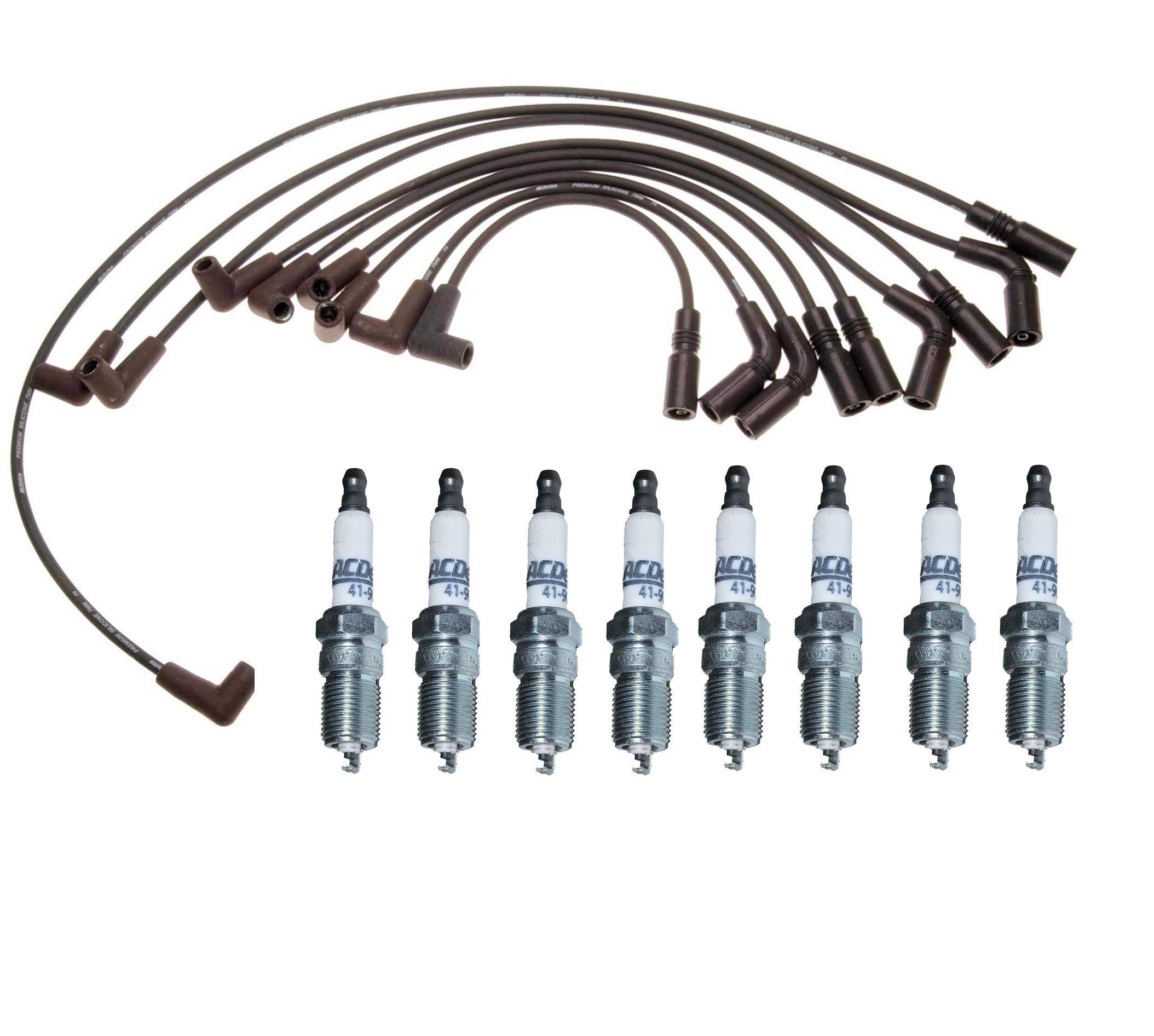 GM OE Ignition Wire Set with 8 Platinum Spark Plugs Kit - Compatible with Cadillac, Buick (VIN P) - High Performance Replacement for Smooth Engine Start & Acceleration
