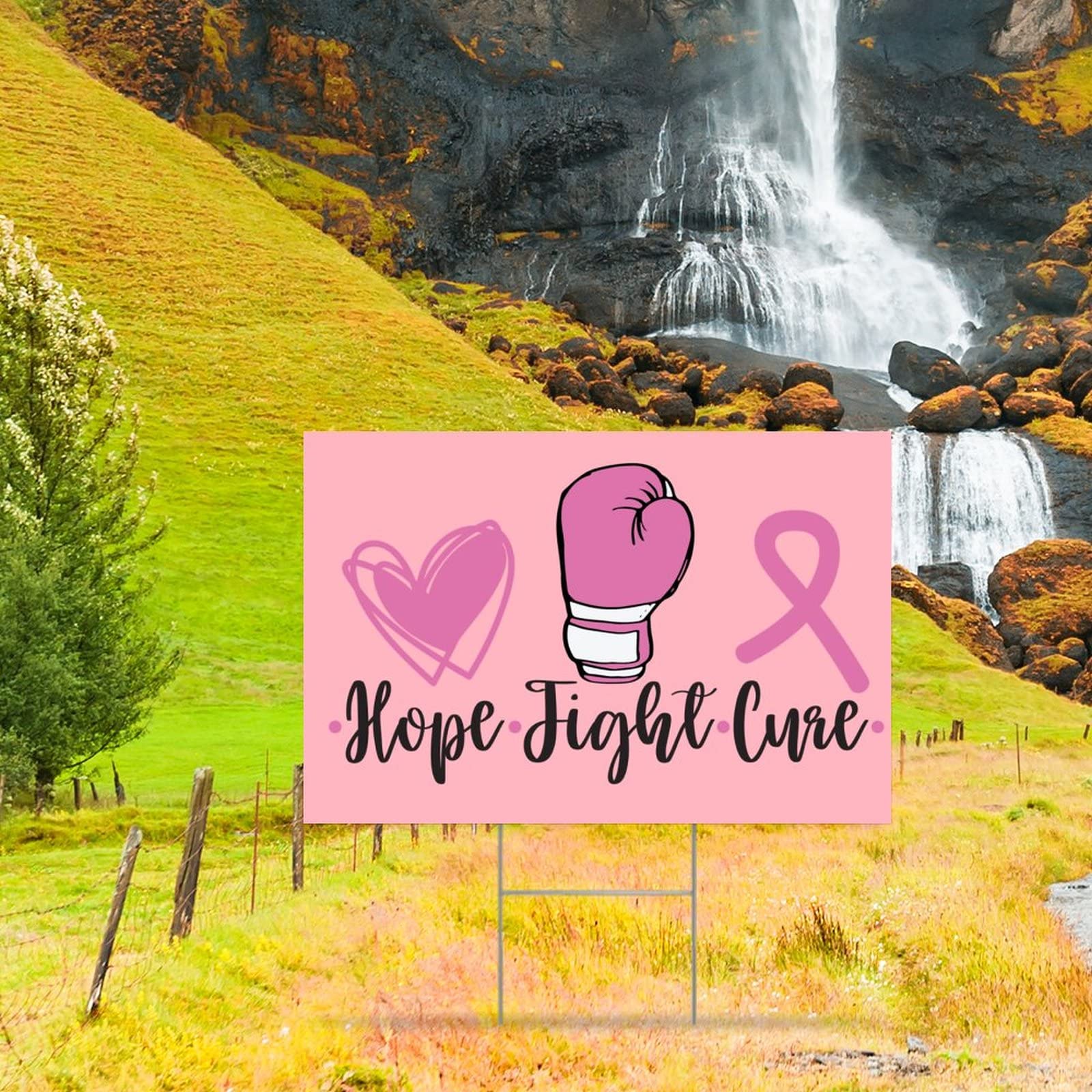 Double Sided Breast Cancer Awareness Yard Sign - 12x18 Inch Pink Ribbon Warrior Garden Decor with Stakes | Fight & Cure Breast Cancer | Perfect for Front Yard, Garden Parties & Awareness Events