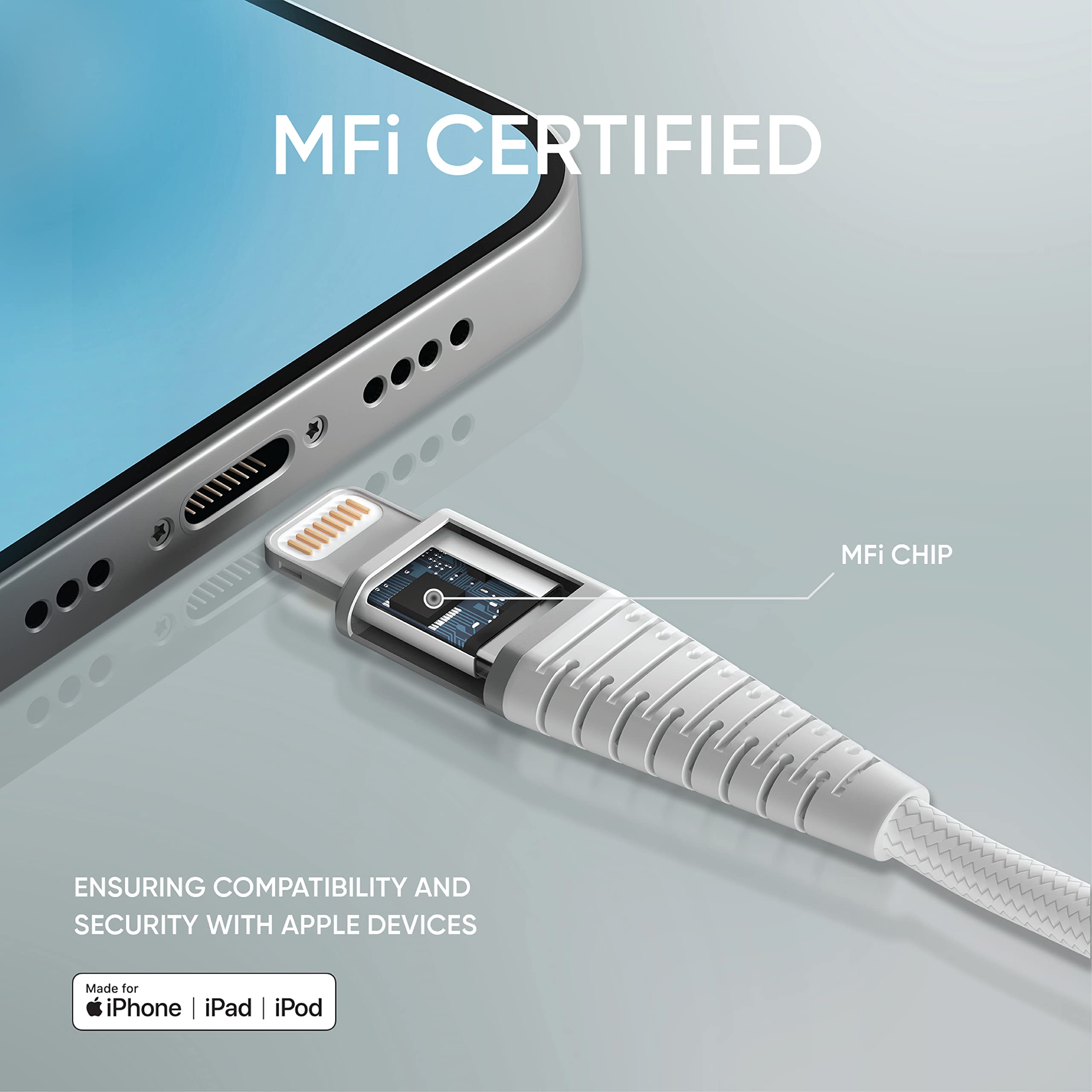 Premium 6FT USB-C to Lightning Cable [Apple MFI Certified] - Fast Charging Braided Cable with Kevlar Core & Durable Hercules Connectors for iPhone 14/13/12/11/X/8/Pro/Max - Perfect for Home, Office & Travel Charging