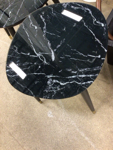 Stylish Glass Marble Top End Table with Solid Wood Base - Perfect for Living Room, Bedroom & Office Decor