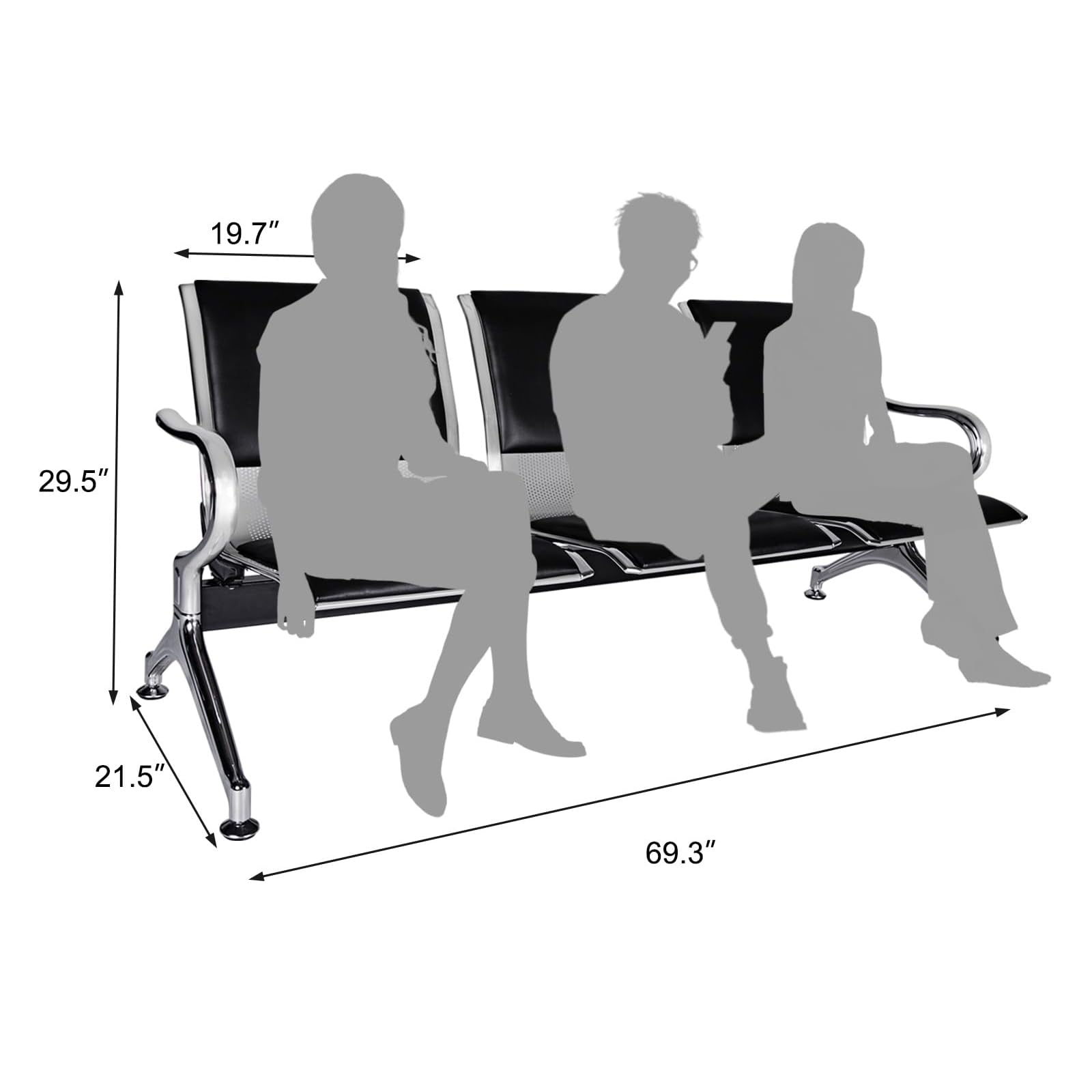 kinbor PU Leather Waiting Bench - Comfortable Seating for Barbershops, Salons, Lobbies - Perfect for Airport, Bank, Hospital Waiting Areas - Durable & Stylish Reception Chairs
