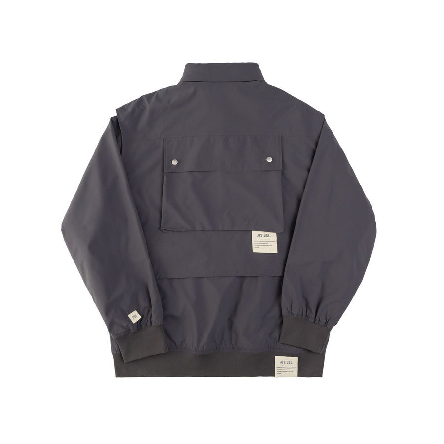 ASUSL 2-in-1 Multi-Pocket Jacket for Men & Women - Lightweight Water-Resistant Windbreaker with Detachable Hood (Charcoal) - Perfect for Hiking, Travel & Outdoor Activities
