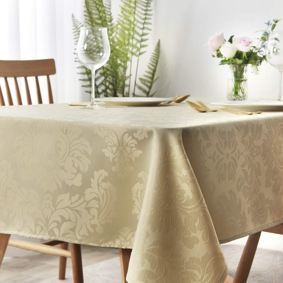Premium Jacquard Tablecloth - Spillproof & Wrinkle-Free Heavyweight Damask Design Table Cover (60