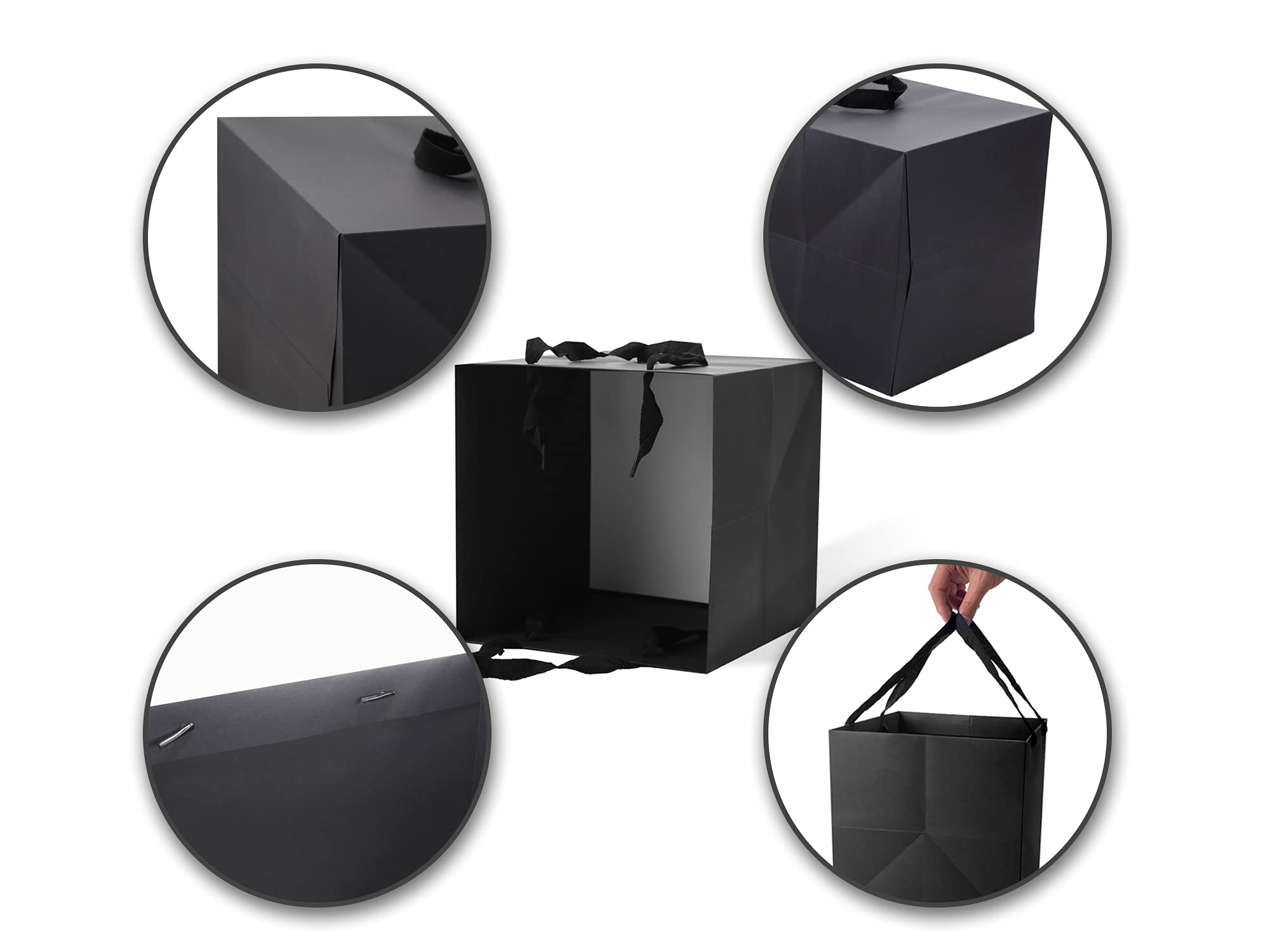 HUAPRINT 12 Pack Large Black Paper Gift Bags with Handles - 12x12x12 Inch Square Wedding, Birthday, Party Favor Bags for Shopping, Merchandise, Candy, Cookies & Take Out - Perfect for Retail, Craft & Goodie Bags