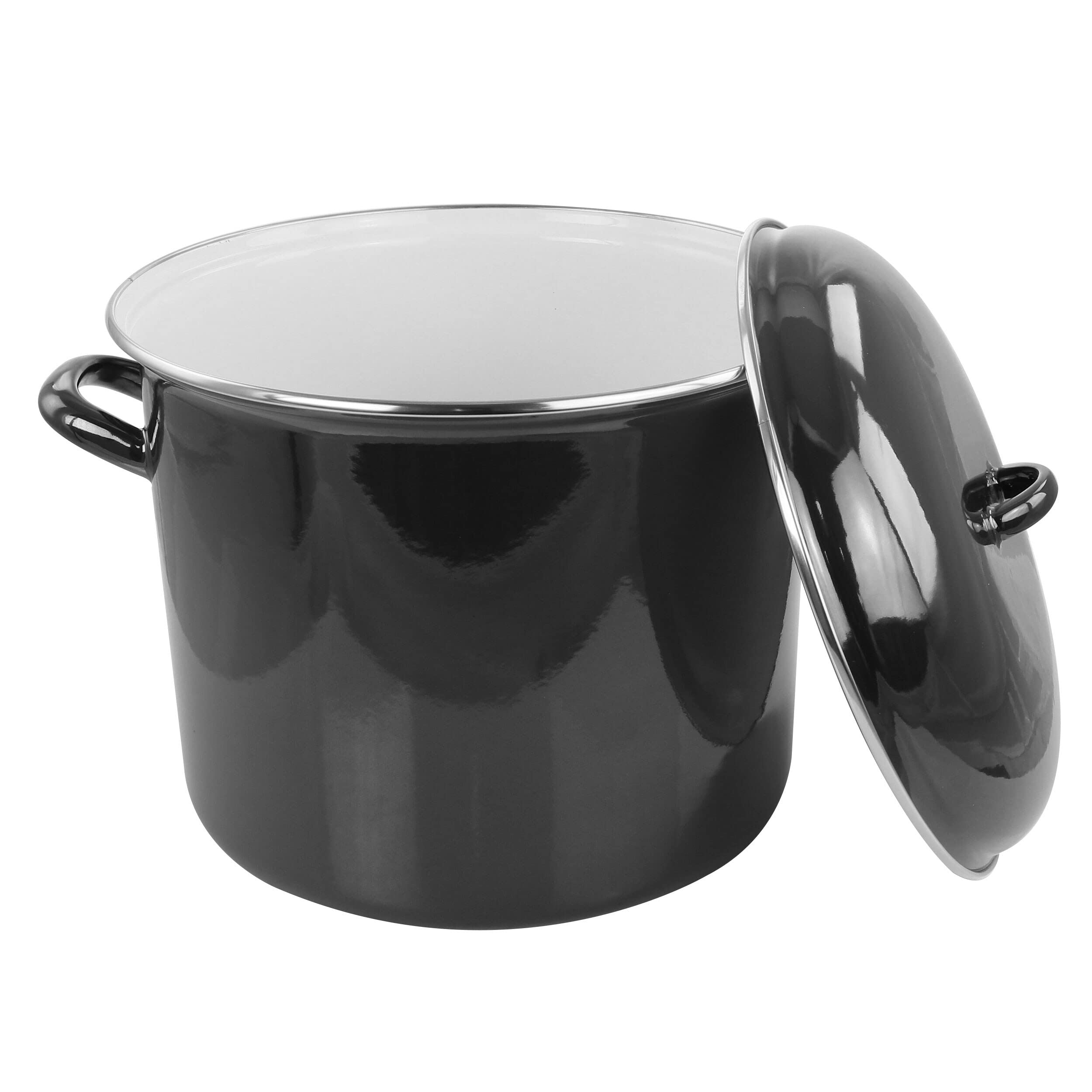 12 Quart Enameled Steel Stock Pot with Lid - Black | Heavy Duty Cooking Pot for Soups, Stews, Pasta & Canning | Perfect for Home Kitchens & Commercial Use