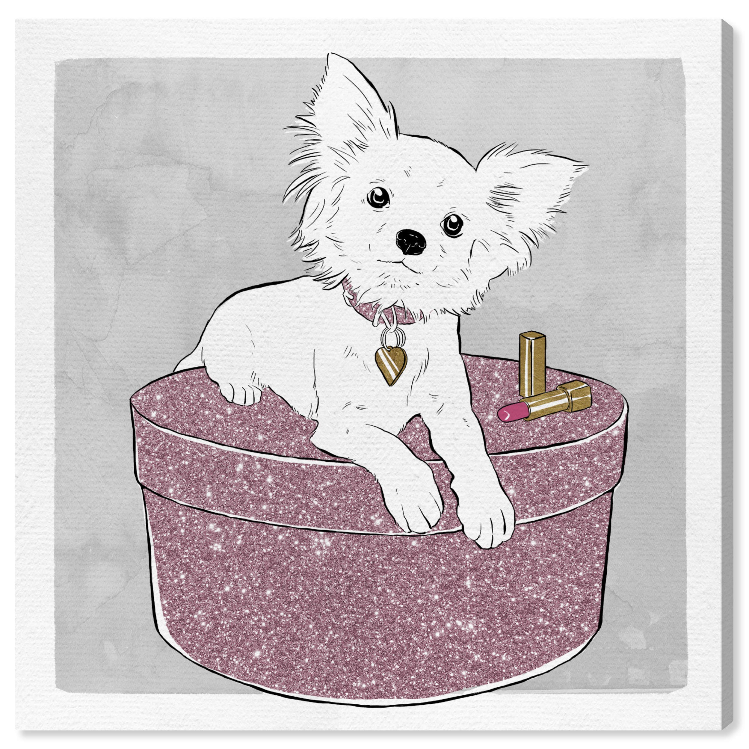 Oliver Gal Artist Co. 'Chihuahua and Glam' Fashion Wall Art Canvas Print - 20x20 Inch Pink & White Home Decor - Perfect for Living Room, Bedroom or Office Wall Decoration