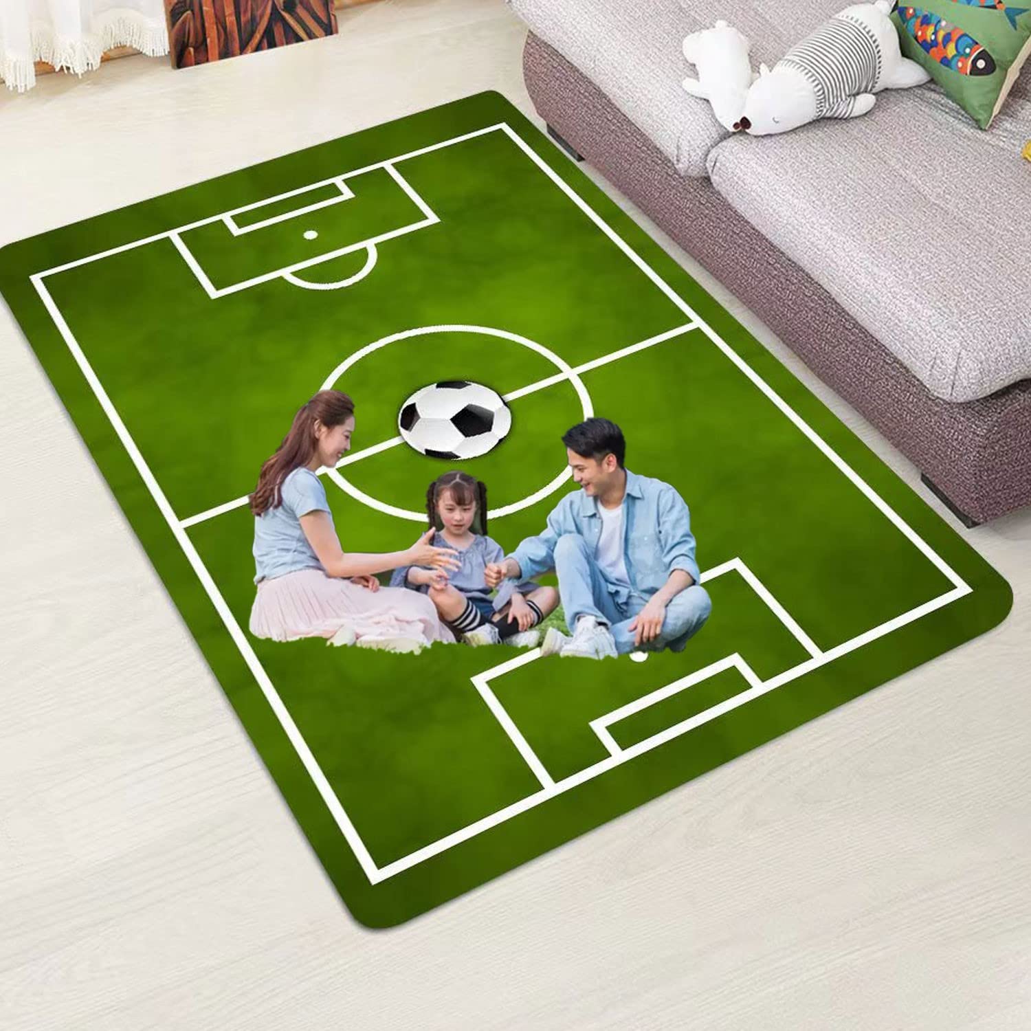 Non-Slip Kids Football Soccer Field Rug - 3.3x6.6ft Green Playmat for Boys & Girls Bedroom, Sports Room & Living Room - Perfect for Playtime, Decor & Safe Floor Activities