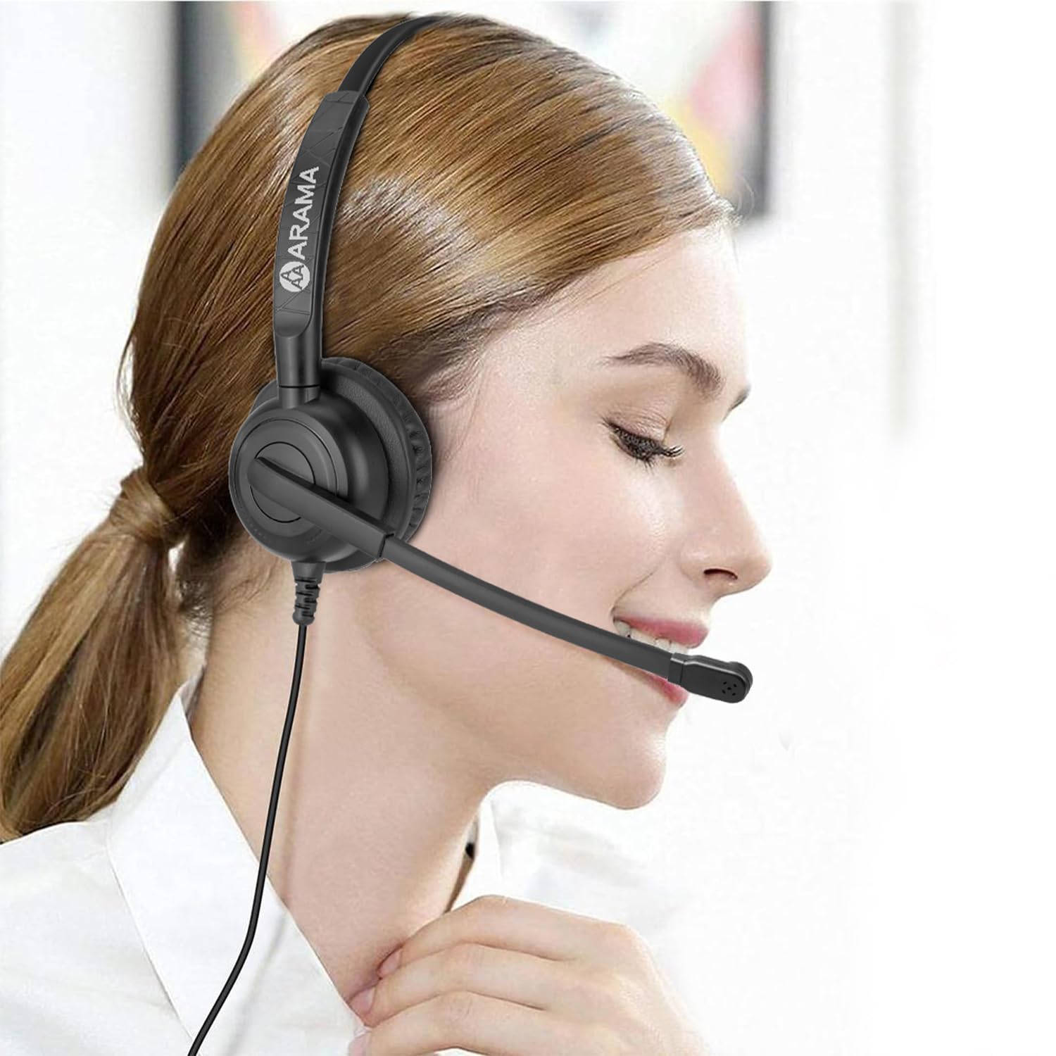 Upgraded Arama 3.5mm Wired Headset with Noise Cancelling Microphone & Call Controls - Compatible with iPhone, Android, Laptop, PC - Perfect for Call Center, Office, Business, Skype, Softphone & Remote Work
