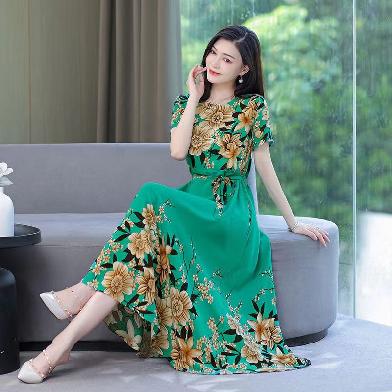 Floral Print O-Neck Women's Dresses - Elegant & Comfortable for Casual Wear, Office, and Special Occasions