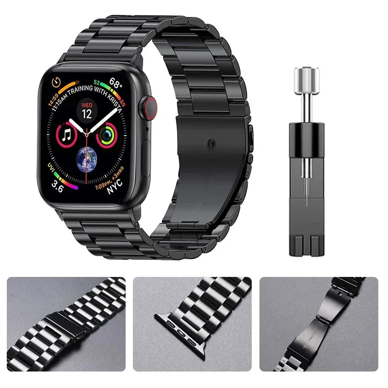 Premium Black Stainless Steel Band for Apple Watch - Durable & Stylish Replacement Strap for Workouts, Office & Everyday Wear