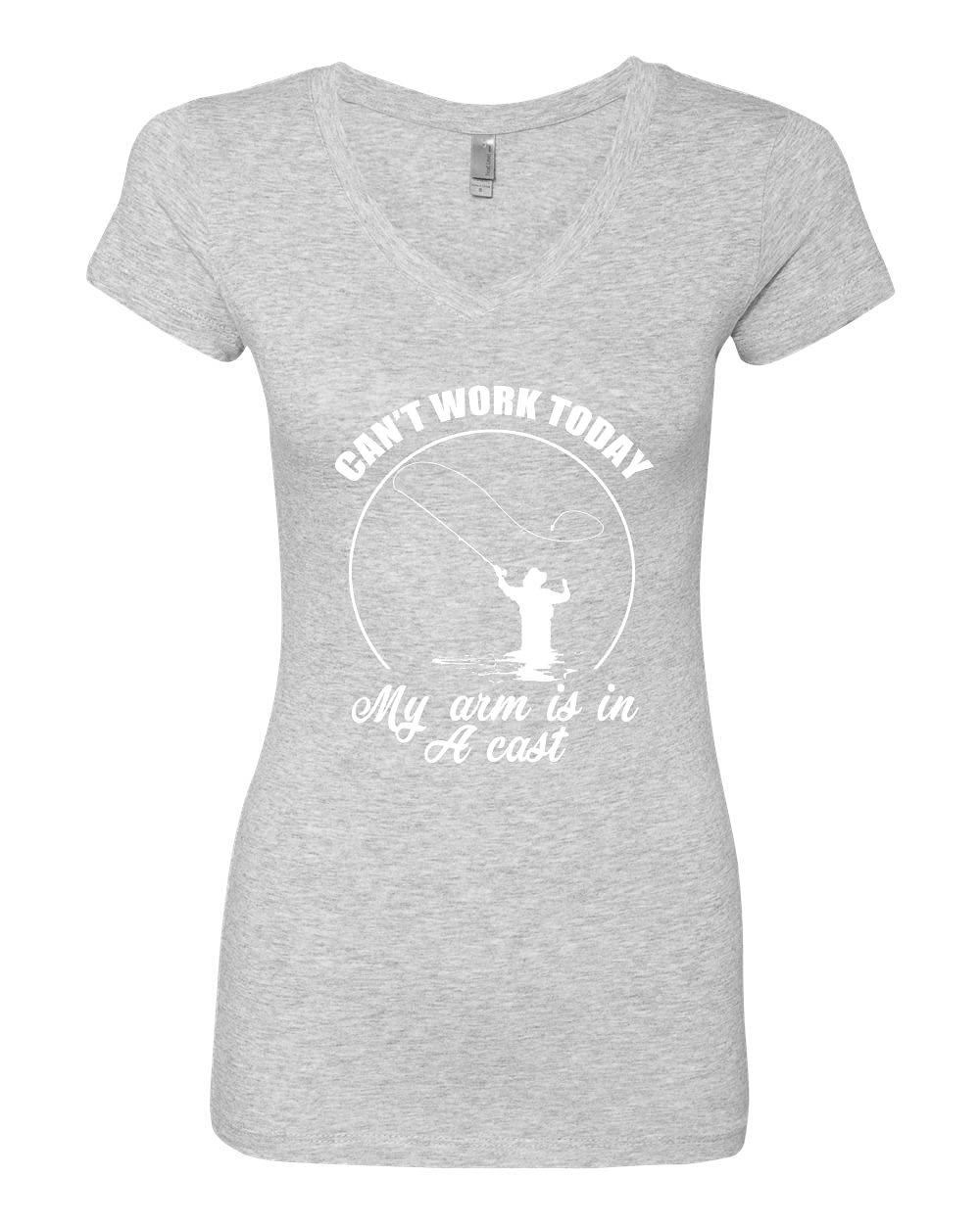 Funny Fishing T-Shirt for Women - 'Can't Work Today My Arm is in A Cast' Graphic Tee | Junior Fit V-Neck Casual Top | Perfect for Fishing Trips, Outdoor Activities & Humor Lovers