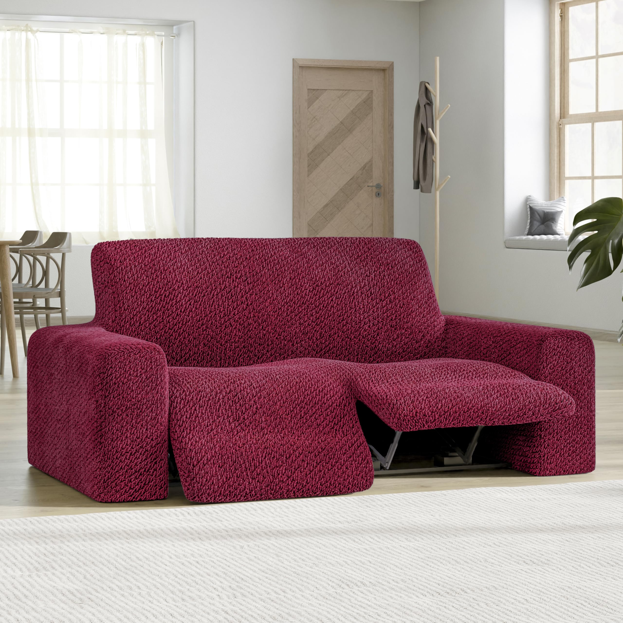 PAULATO BY GA.I.CO. Recliner Loveseat Cover - 2 Seater Stretch Sofa Slipcover - Soft Velvet Polyester Fabric - Form Fit Furniture Protector - Burgundy - Perfect for Living Room, Home Theater & Family Room (Recliner Sofa Cover)