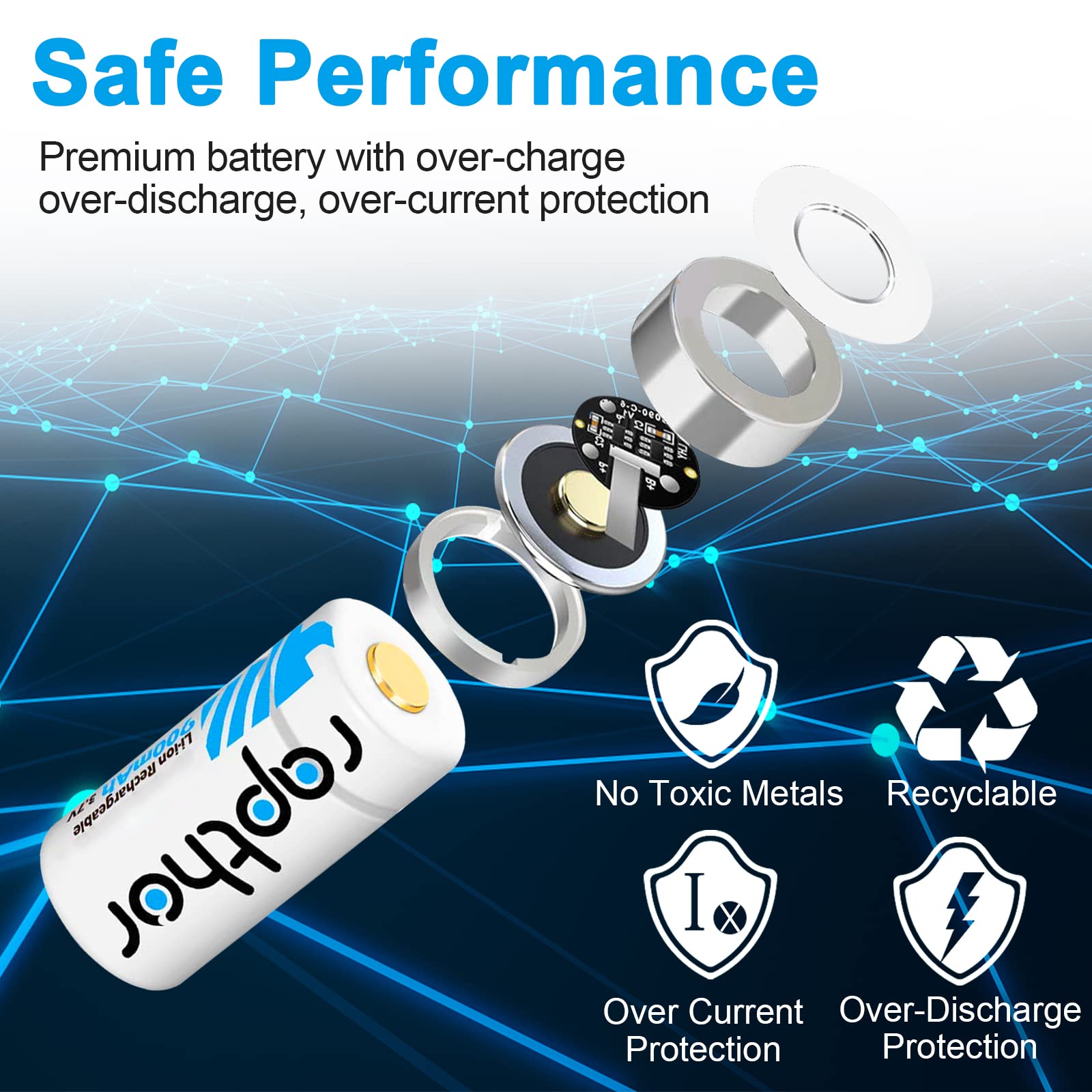 Rapthor 123A Lithium Batteries 900mAh 8 Pack - Long-Lasting Power for Arlo Wireless Cameras, Flashlights, Smart Sensors & Alarm Systems (550 Cycles) | Ideal for Home Security, Emergency Lighting & Smart Devices