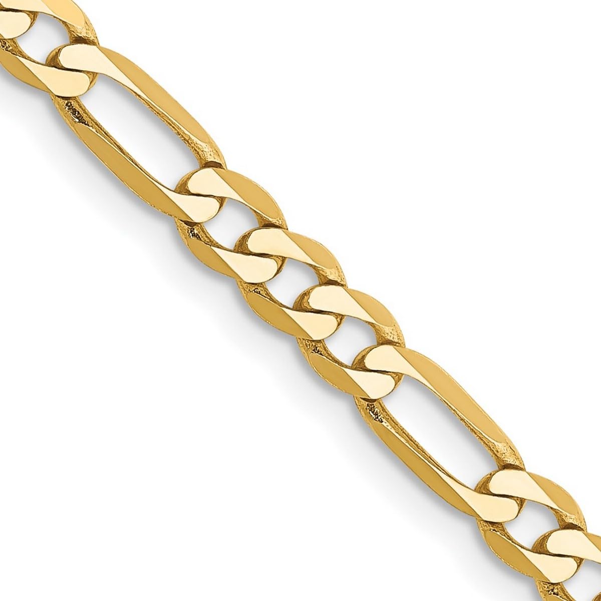 14K Gold Flat Figaro Chain Necklace for Women & Men - Yellow Gold & White Gold Options | 16