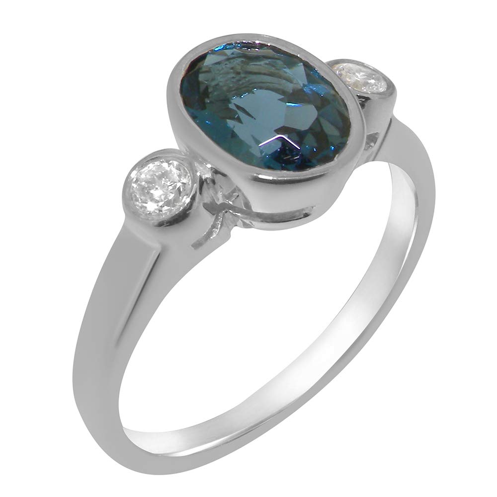925 Sterling Silver London Blue Topaz & Cubic Zirconia Trilogy Ring for Women - Size 4-12 | Elegant Jewelry Gift for Anniversary, Birthday & Special Occasions