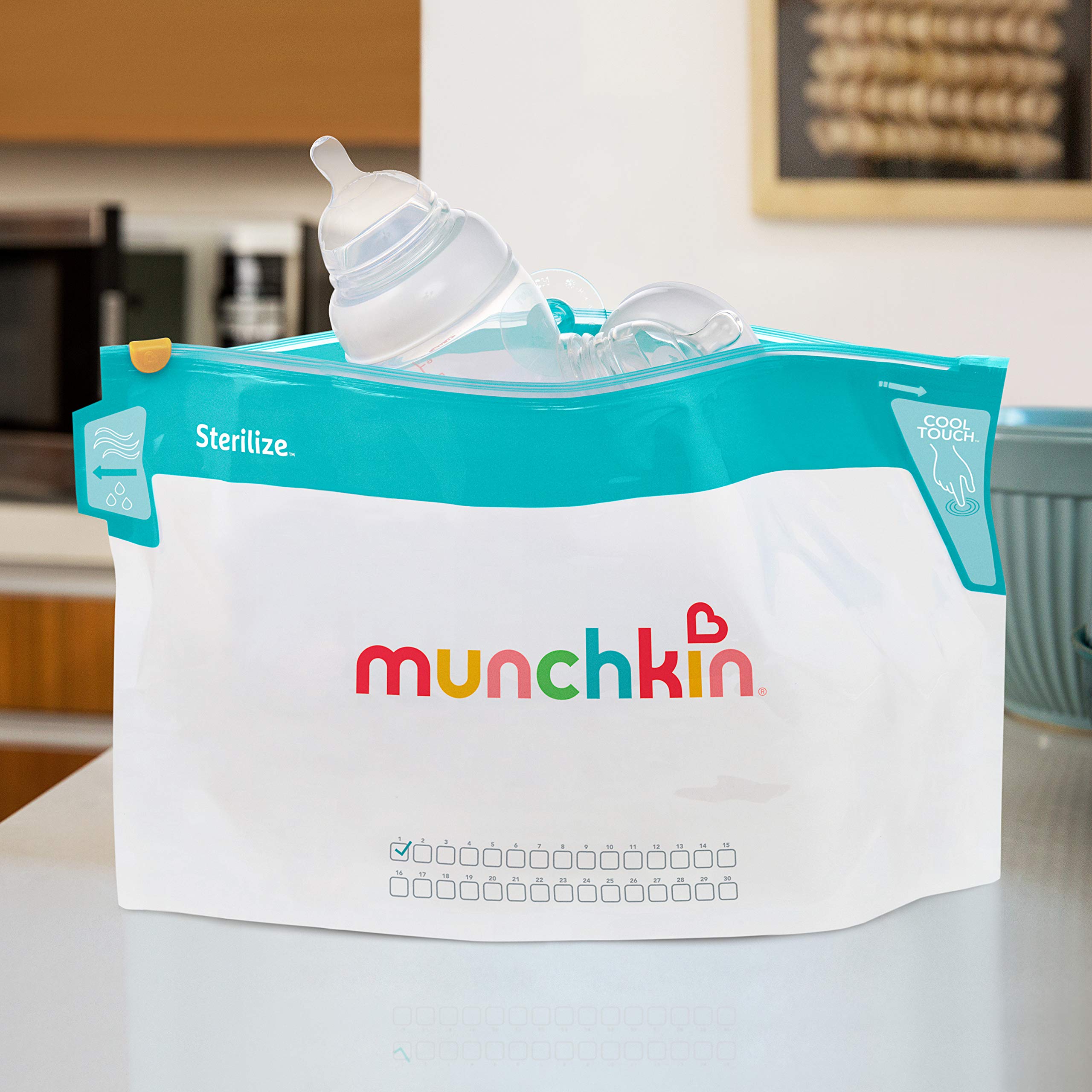 Munchkin® Sterilize™ Microwave Baby Bottle Steam Sterilizer Bags - 6 Pack (30 Uses per Bag) | Safe & Convenient for Travel, Daycare & Home Use
