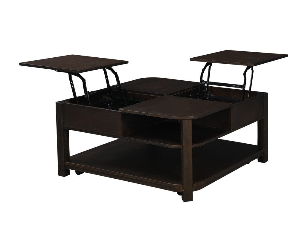 Dark Brown MDF Lift Top Coffee Table with Storage Shelves - Modern Convertible Living Room Furniture for Small Spaces, Home Office & TV Stand Use