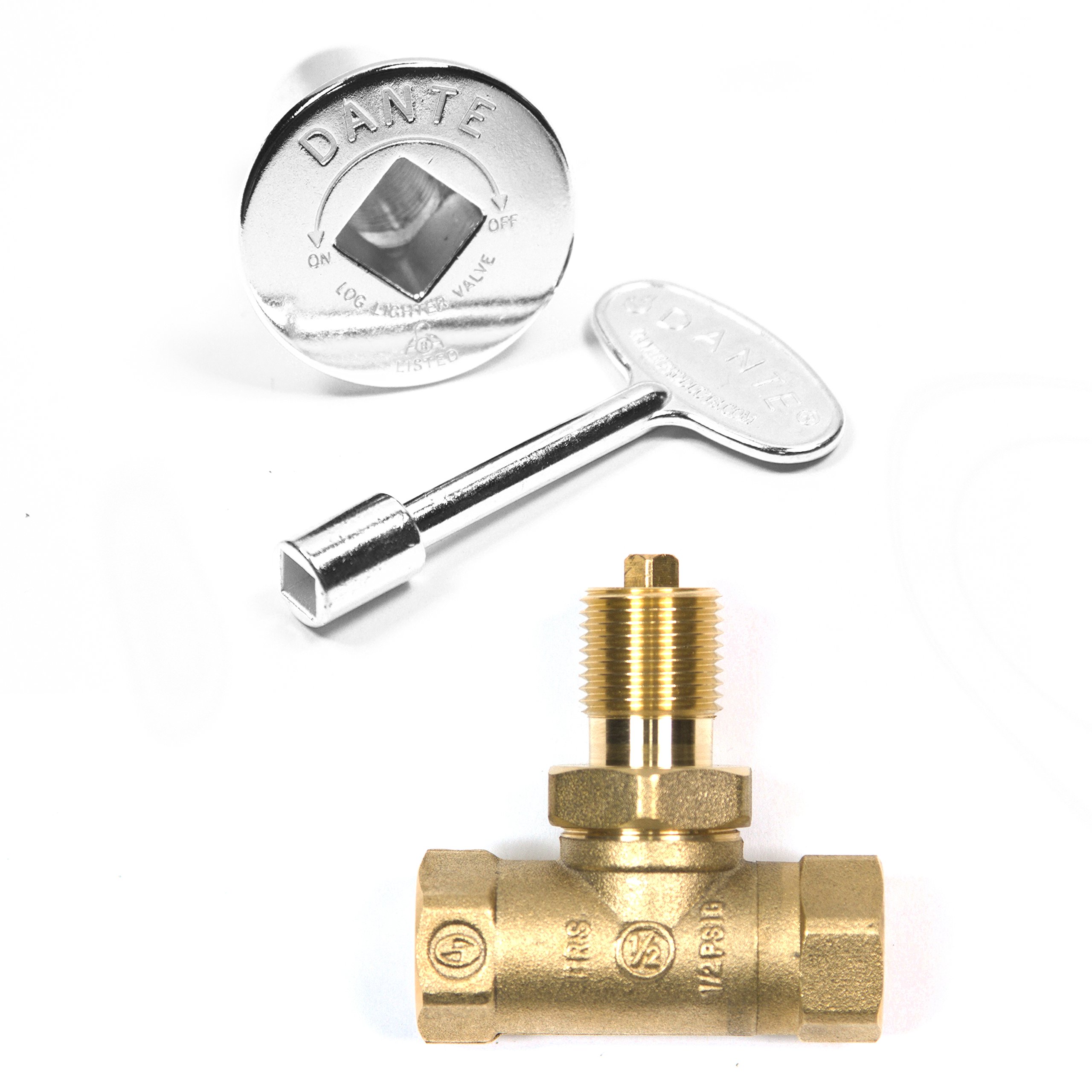 Dante KVSC Straight Chrome Key Valve for Fireplace Log Lighter with Key & Cover - Durable Gas Control Valve for Indoor/Outdoor Fire Pits & Fireplaces