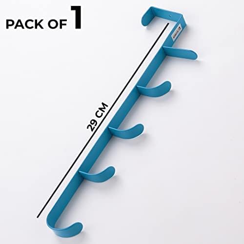 Kuber Industries 5-Tier Over The Door Hanger - Space Saving Clothes Organizer & Towel Rack with Sturdy Iron Spray Coating | Easy to Install & Adjustable | Perfect for Bathroom, Bedroom, Closet & Laundry Room Organization (Blue, Model ZT-3115B)