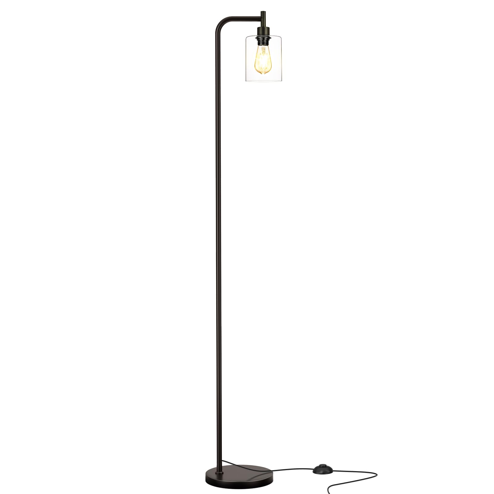 Industrial Floor Lamp with Glass Shade - Black LED Standing Light with Foot Pedal Switch & Easy Assembly | Modern Lighting for Living Room, Office, Reading Nook & Bedroom