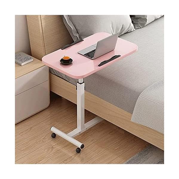 POCHY Adjustable Height Overbed Table with Wheels - Foldable Mobile Standing Desk, Steel Pipe Bedside Table for Laptop, Eating, Reading in Bed or Hospital Use