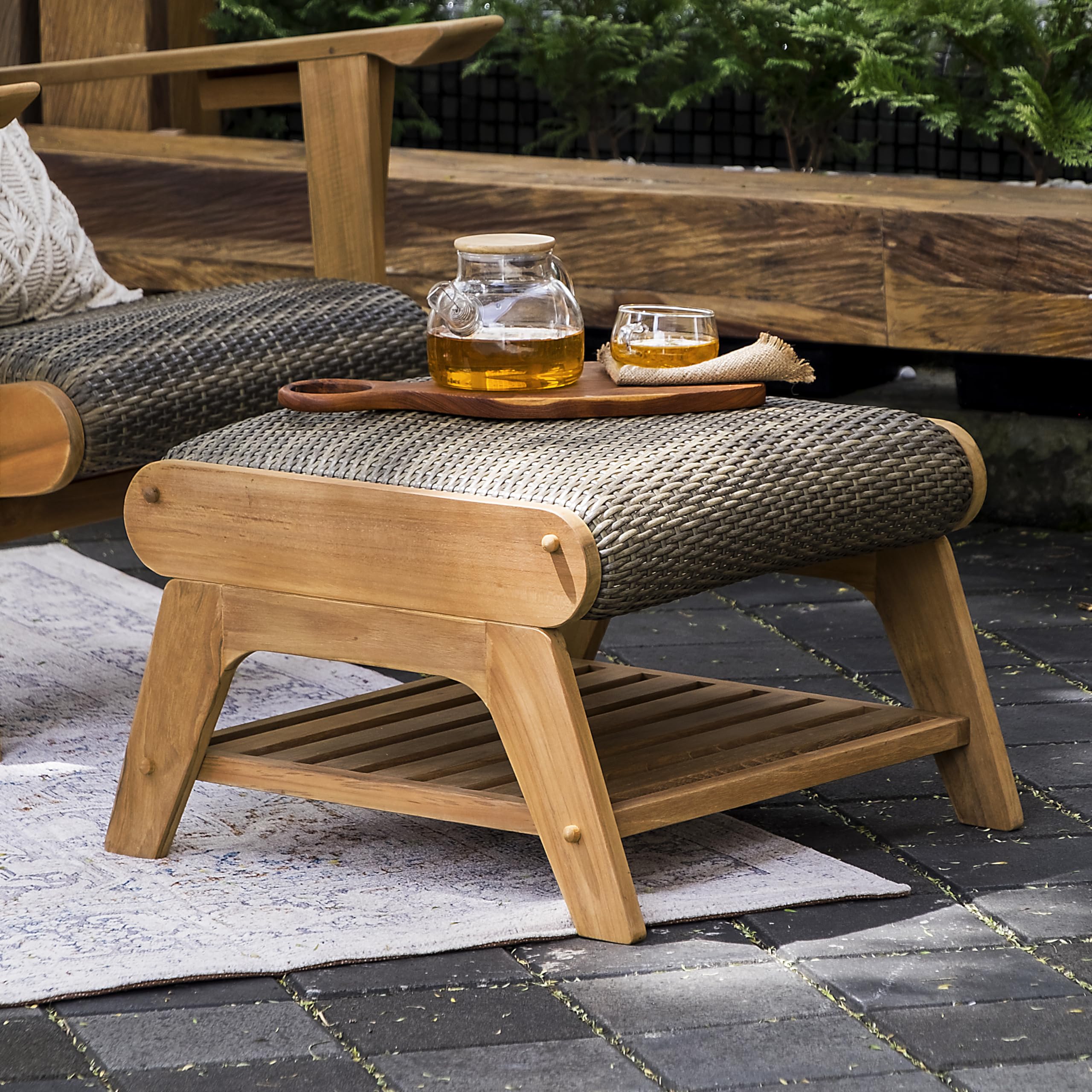 Cambridge Casual Auburn Upholstered Outdoor Ottoman - Water-Resistant Patio Footrest, Perfect for Garden, Deck, Poolside & Porch Relaxation
