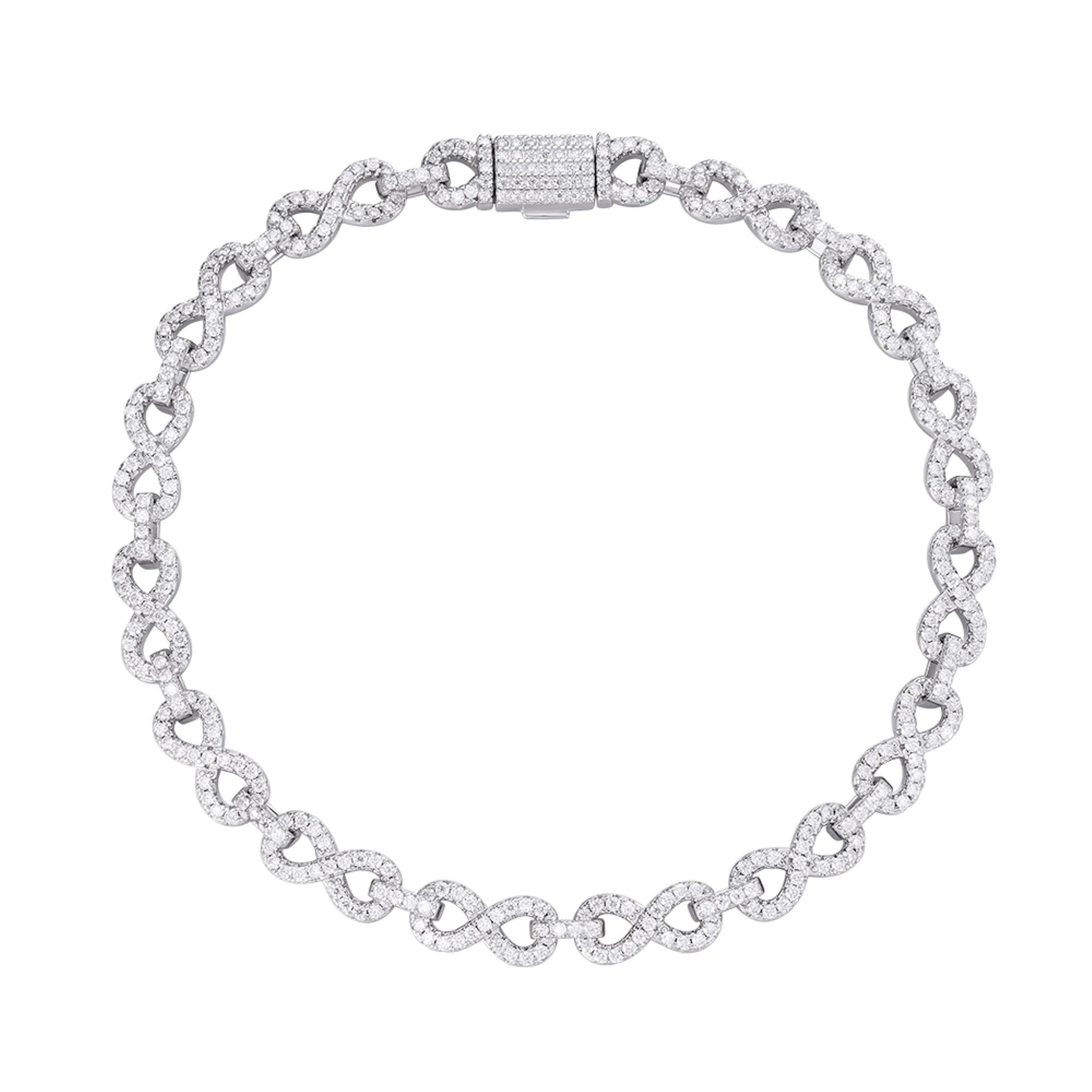 Moissanite Infinity Bracelet for Women - 6mm & 8mm Round Cut Stones - 925 Sterling Silver & 14k Gold Plated - Elegant Jewelry Gift for Anniversary, Wedding, Birthday - Perfect for Everyday Wear & Special Occasions