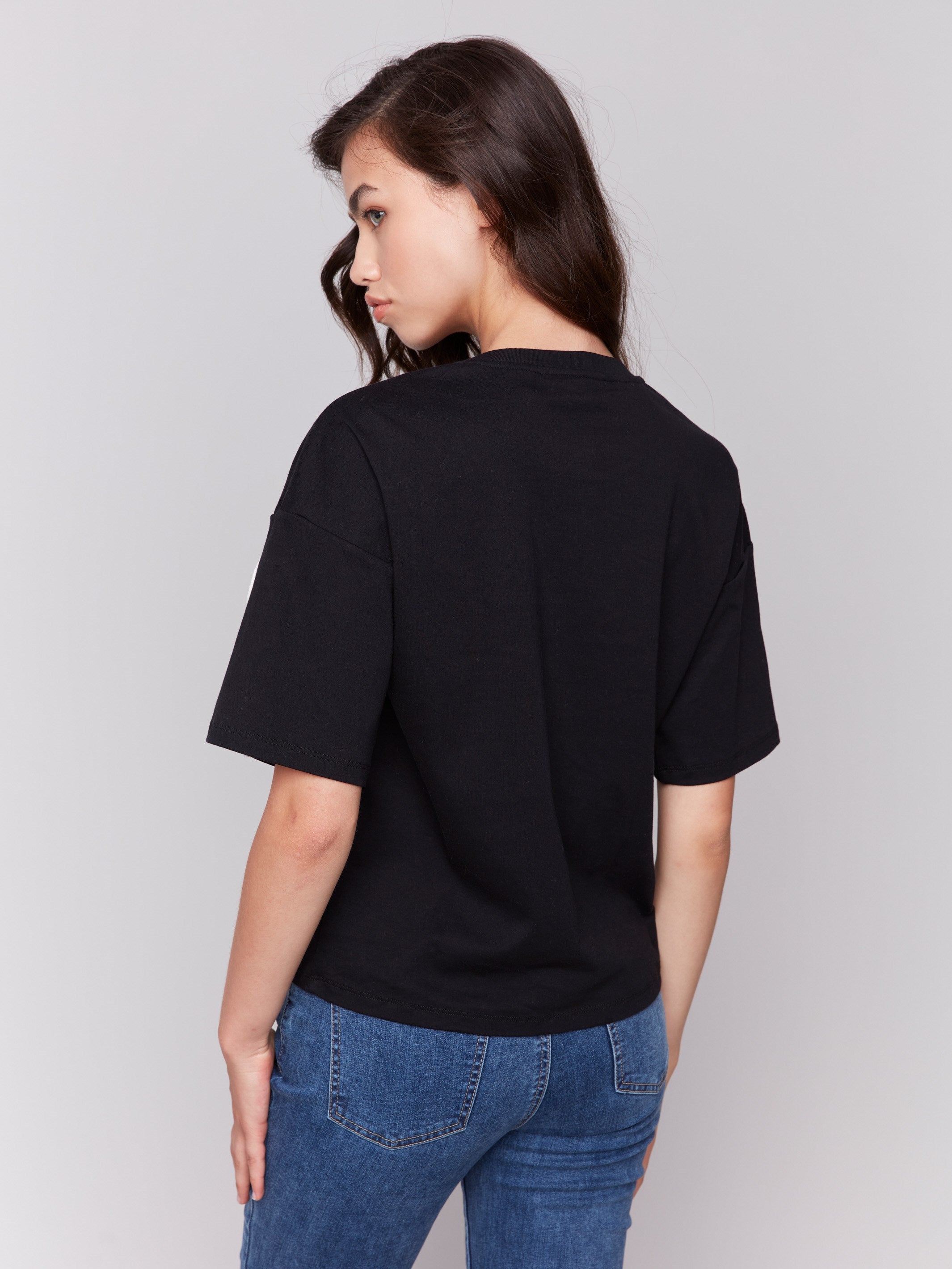 Relaxed Fit T-Shirt with Soutache Detail - Black | Comfortable Casual Wear for Everyday Outfits & Lounge