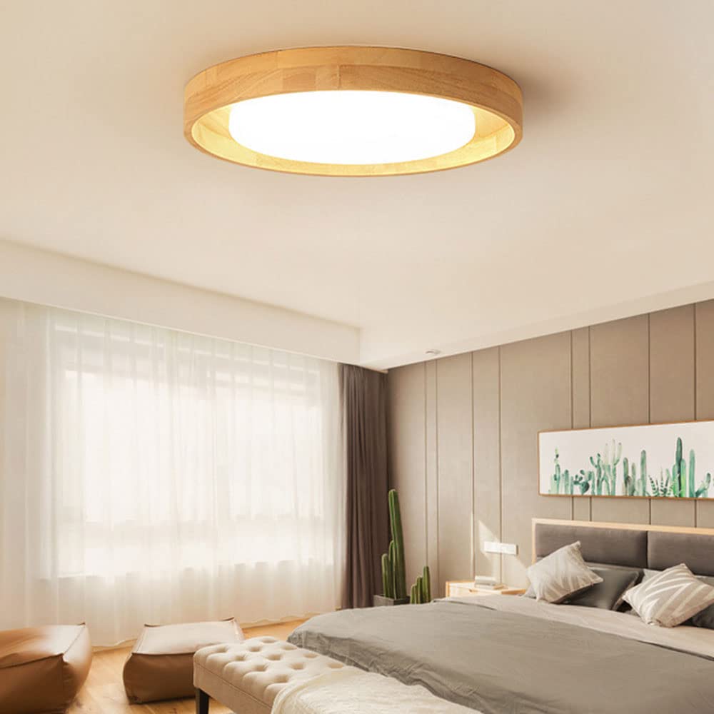 Nordic Solid Wood LED Ceiling Lamp - Ultra Thin Round Modern Lighting for Living Room & Bedroom - Dimmable Wooden Fixture - Perfect for Home, Office, and Cafe Decor