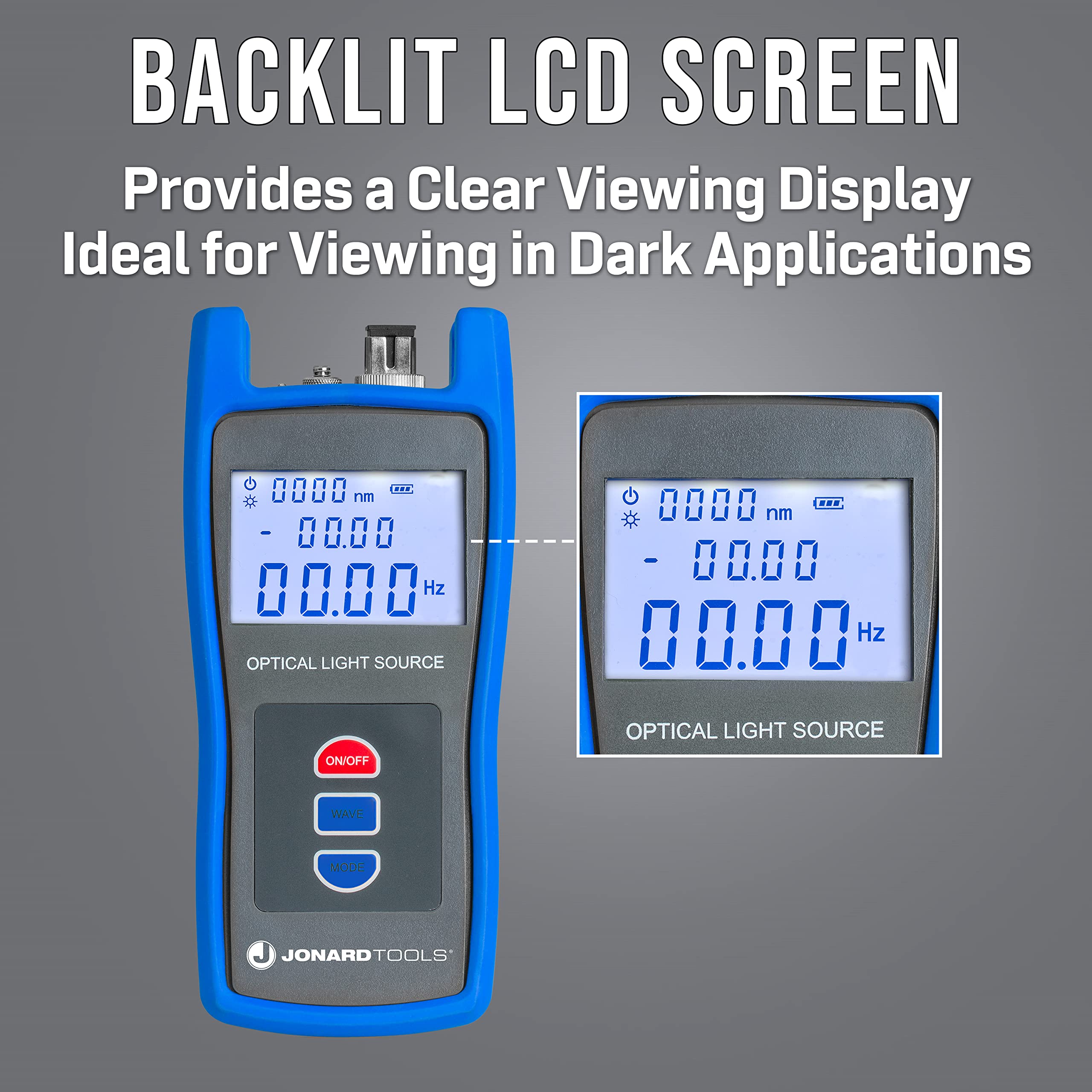 Jonard Tools FLS-50 Fiber Optic Light Source with FC/SC/LC (PC/UPC) Adapters - Single Mode Fiber Tester for Network Installation & Maintenance