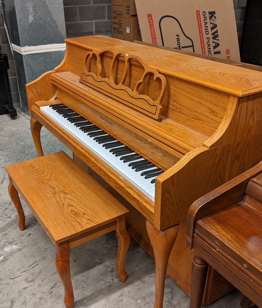 Vintage 1990 Kohler & Campbell 43 KC 144 Console Piano in Satin Oak Finish | Used Piano with Serial Number IJJC00379 | Perfect for Home, Studio & Music Education