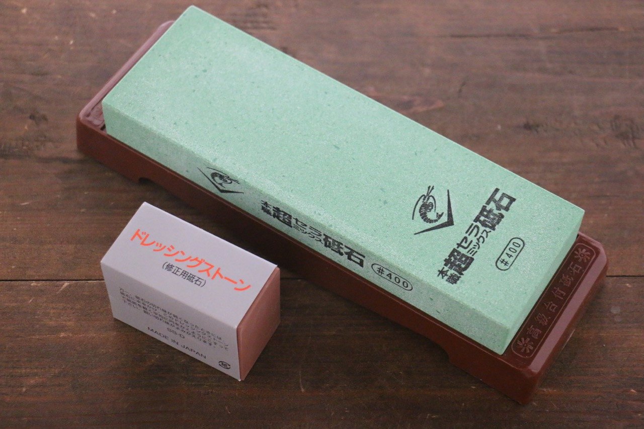 Naniwa Ceramic Chosera 400 Grit Sharpening Stone with Non-Slip Plastic Base - Professional Knife & Tool Sharpener for Kitchen, Workshop & Outdoor Use