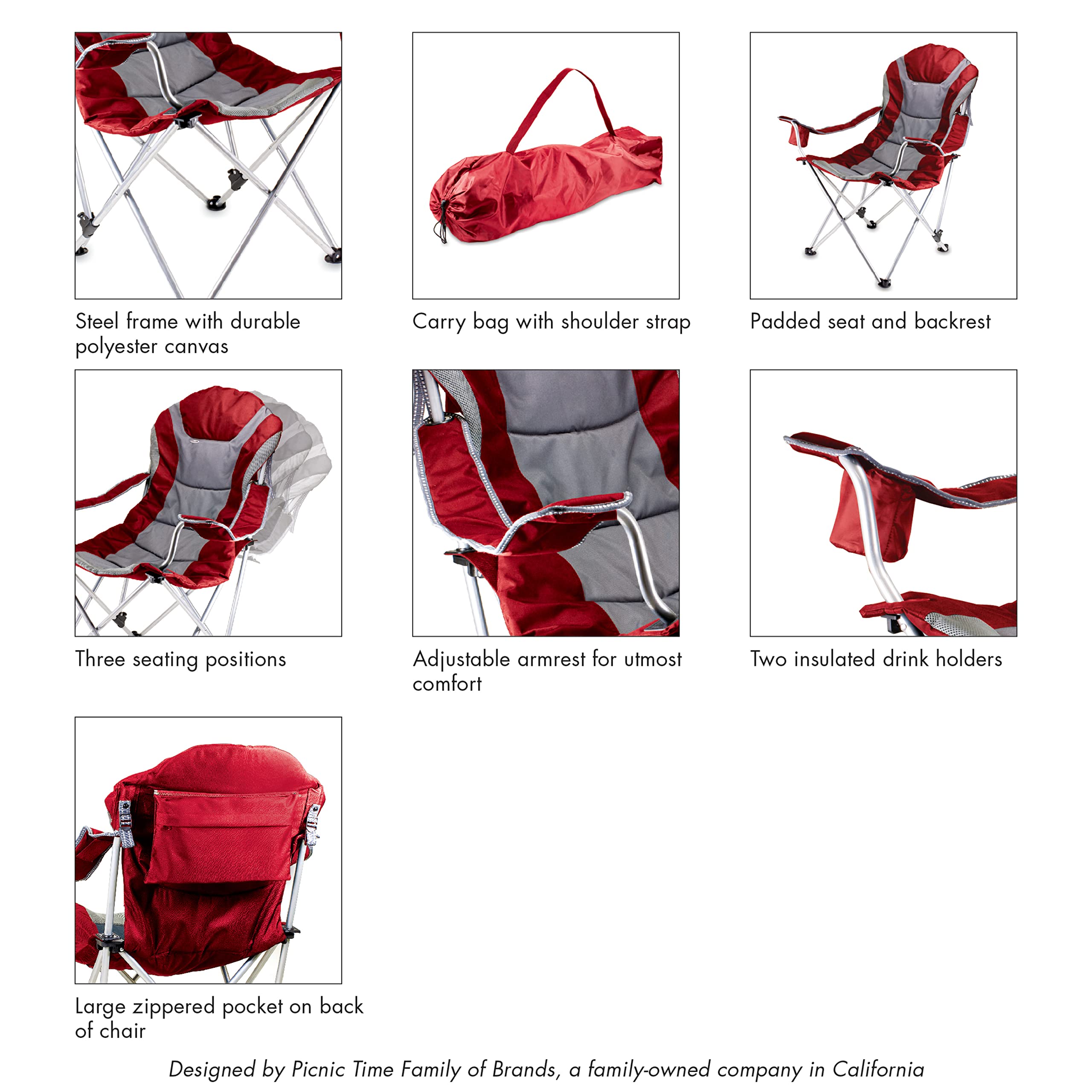 PICNIC TIME NFL Reclining Camping Chair for Adults - Portable Beach & Sports Chair with Carry Bag - Perfect for Football Games, Camping, Beach Outings & Outdoor Events