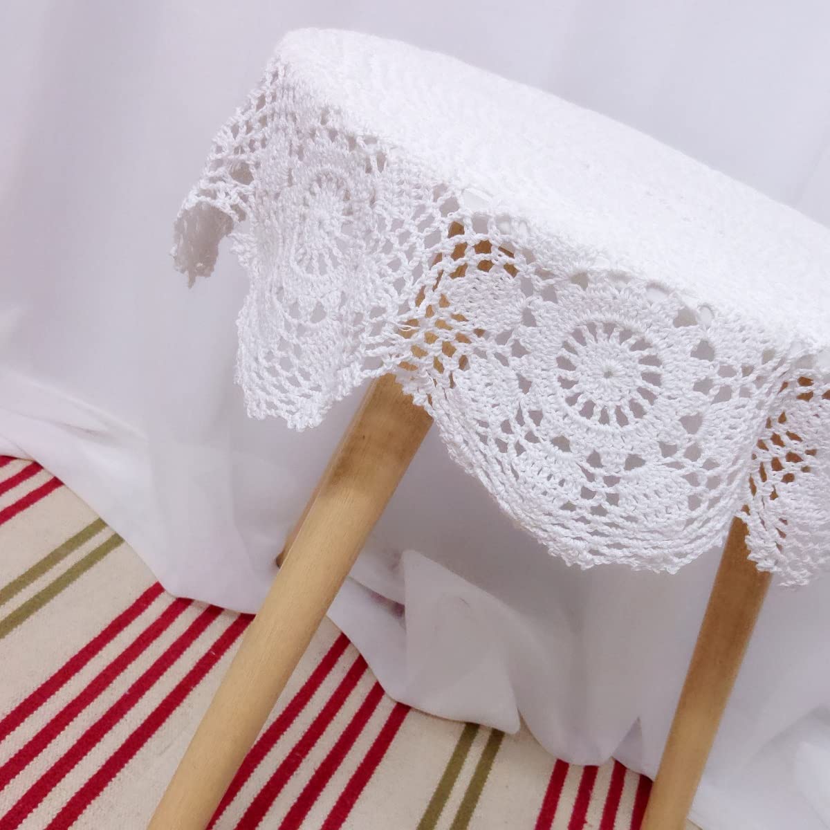Handmade Cotton Crochet Lace Table Runner - 35 Inch Round Doily Tablecloth, Dresser Scarf for Dining Table, Coffee Table, and Home Décor (White)