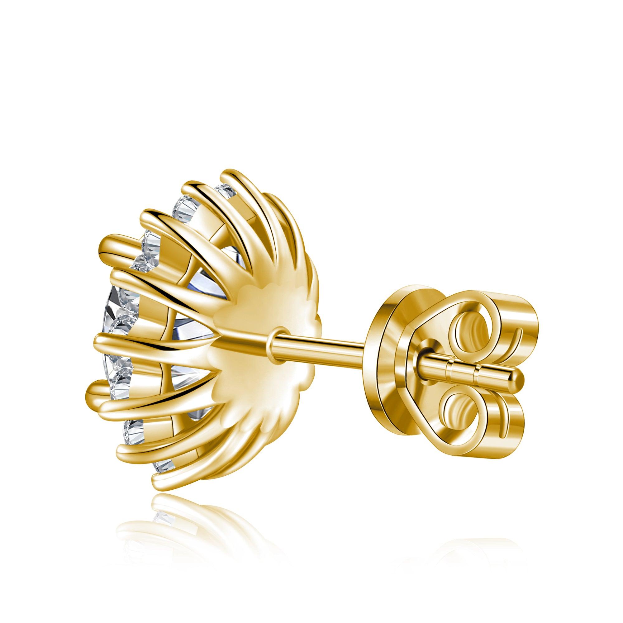 2 Carat (Ctw) Sunflower Round Moissanite Stud Earrings for Women - Hypoallergenic 925 Sterling Silver Jewelry - Perfect for Weddings, Anniversaries & Everyday Elegance