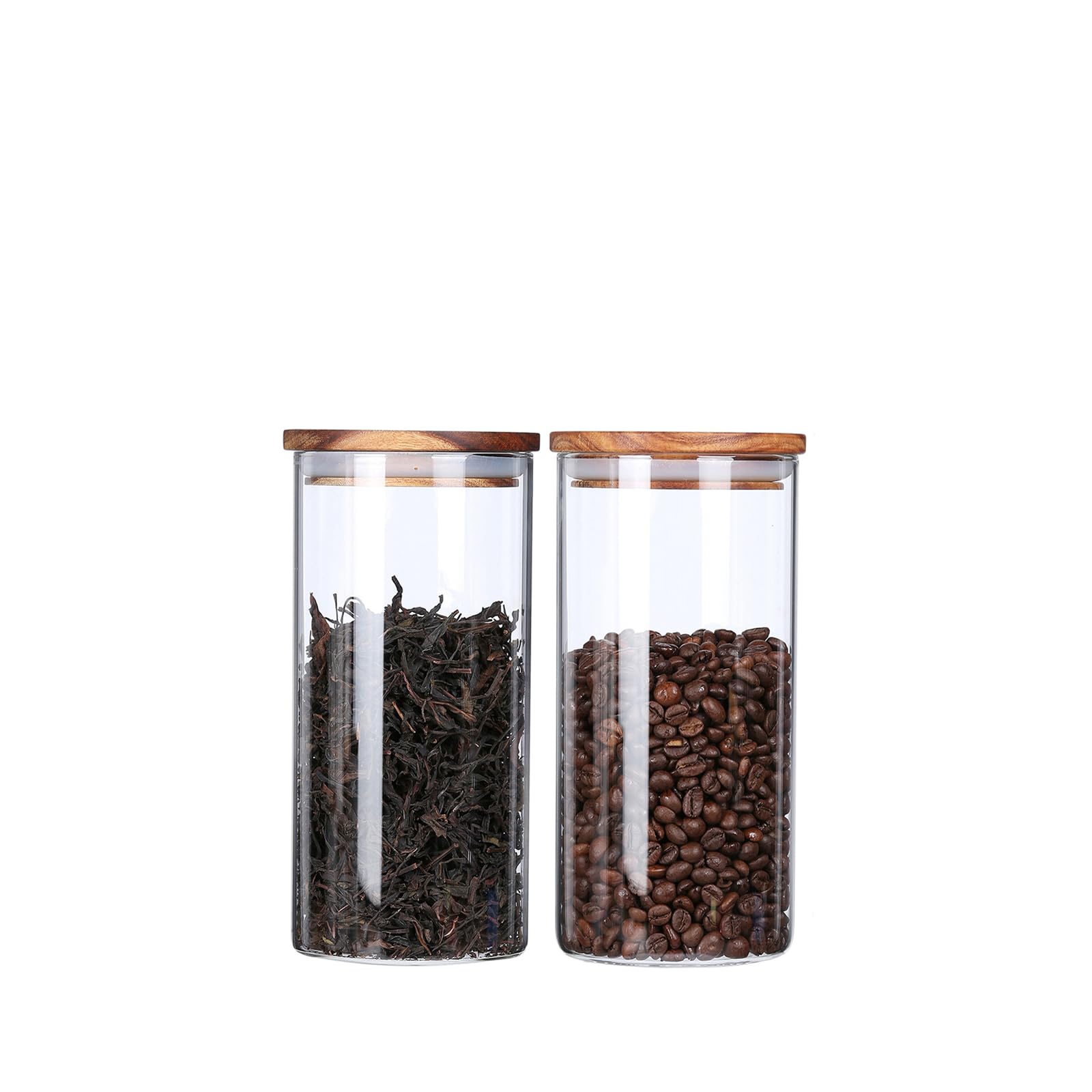 KKC HOME ACCENTS Airtight Glass Tea Canisters with Wood Lids - 39 Fl oz Loose Leaf Tea Storage Containers - Perfect for Kitchen Pantry Organization & Tea Collection Display