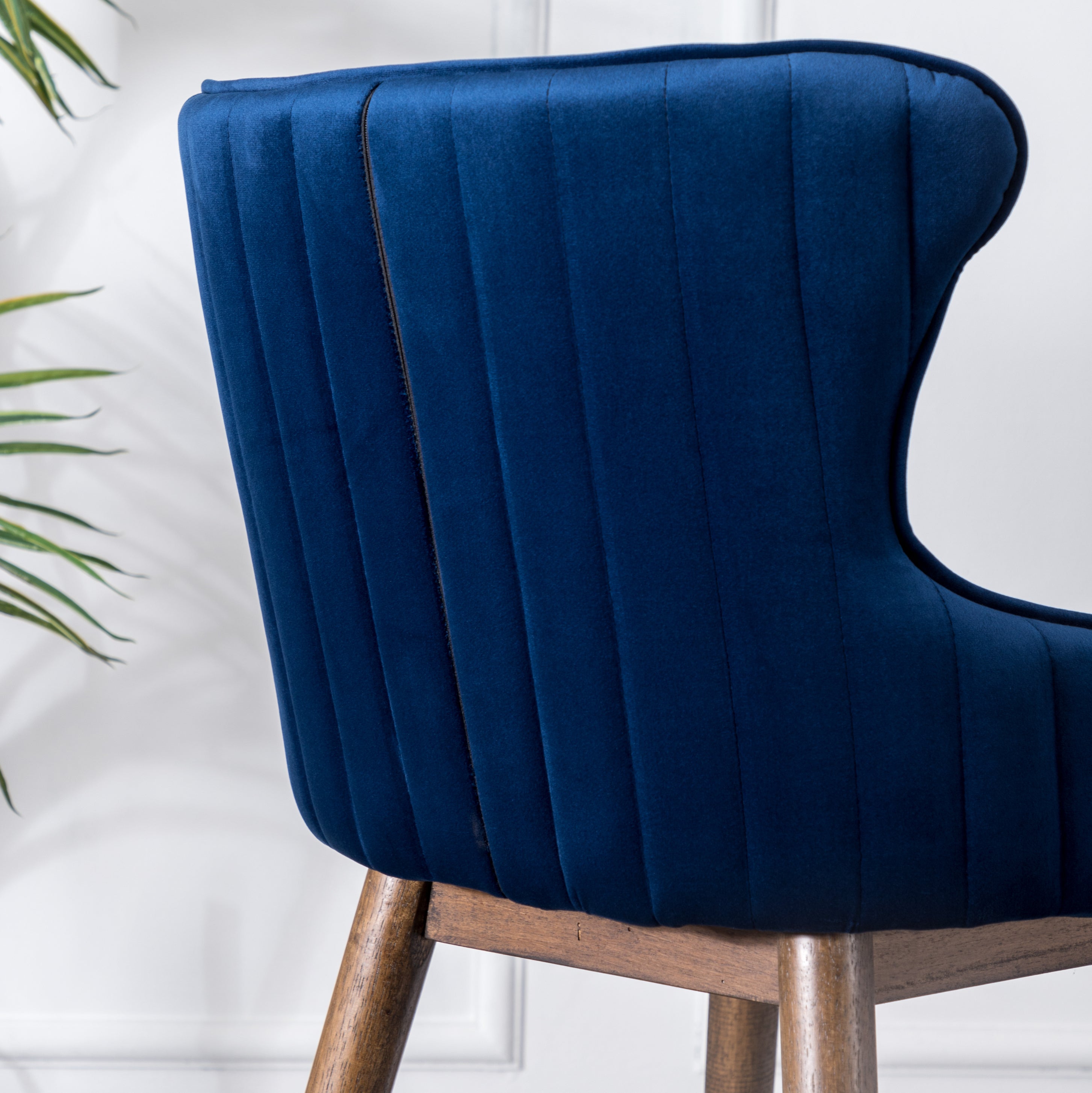 Roundhill Furniture Leland Fabric Upholstered Counter Height Wingback Bar Stools, Blue, Set of 2 - Perfect for Kitchen Islands, Breakfast Nooks & Home Bars
