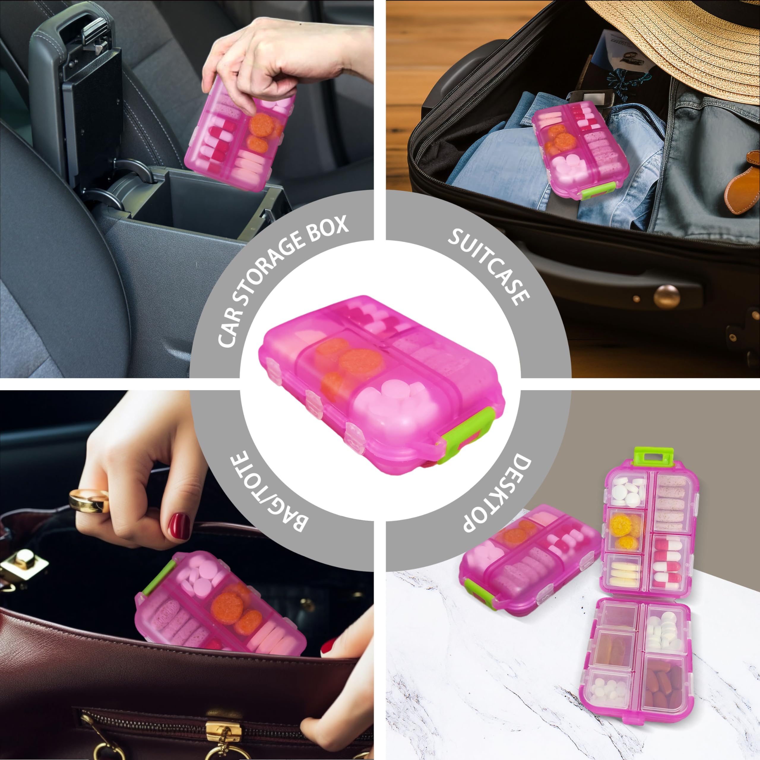 7-Day Pill Organizer with 146 Labels - Travel & Daily Medication Storage Case (Pink) | Portable Pill Box for Vitamins, Supplements & Prescriptions | Perfect for Home, Office & Travel Use
