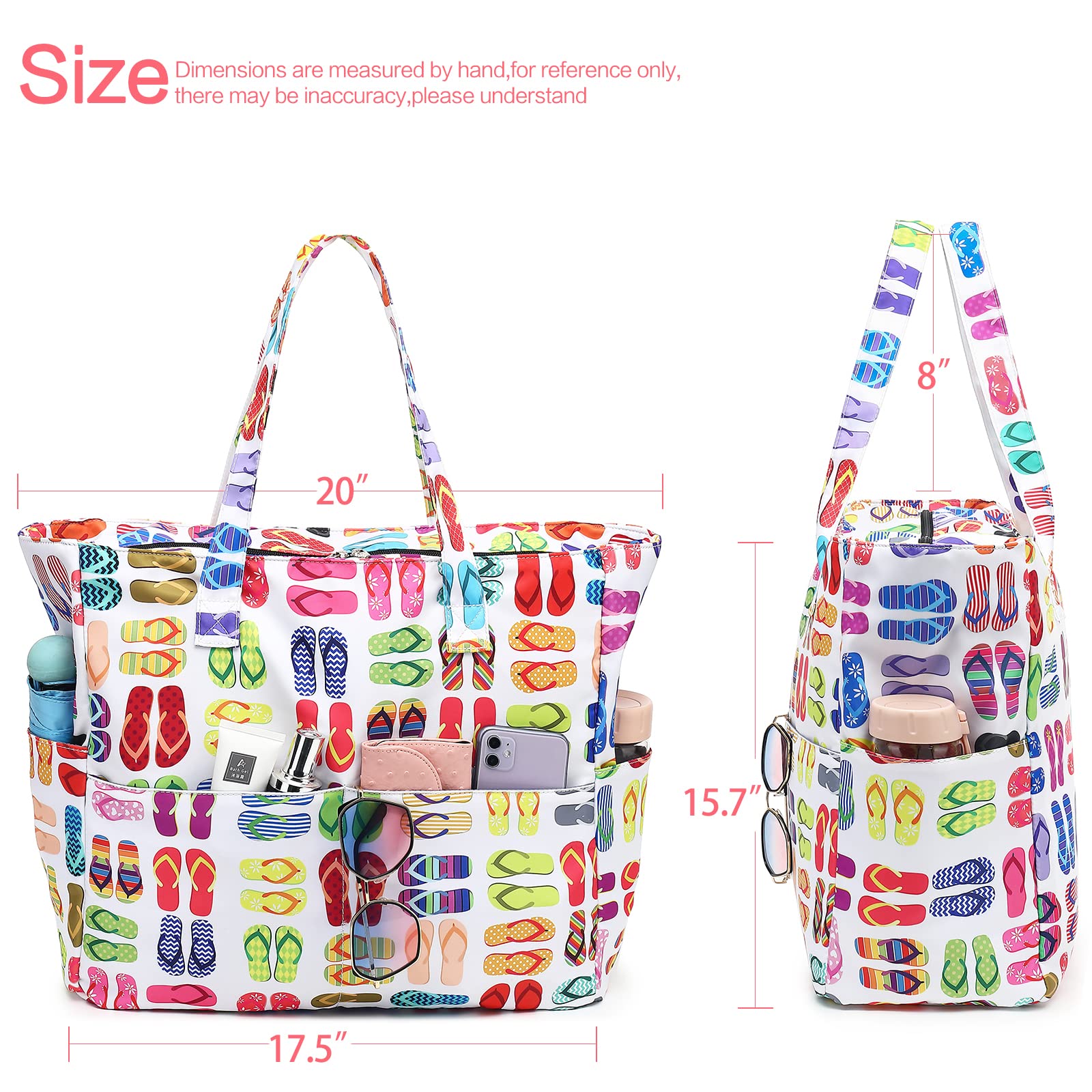 Waterproof Large Beach Tote Bag for Women - Sandproof Zippered Pool & Gym Bag with Wet Pocket - Perfect for Travel, Grocery Shopping & Beach Days