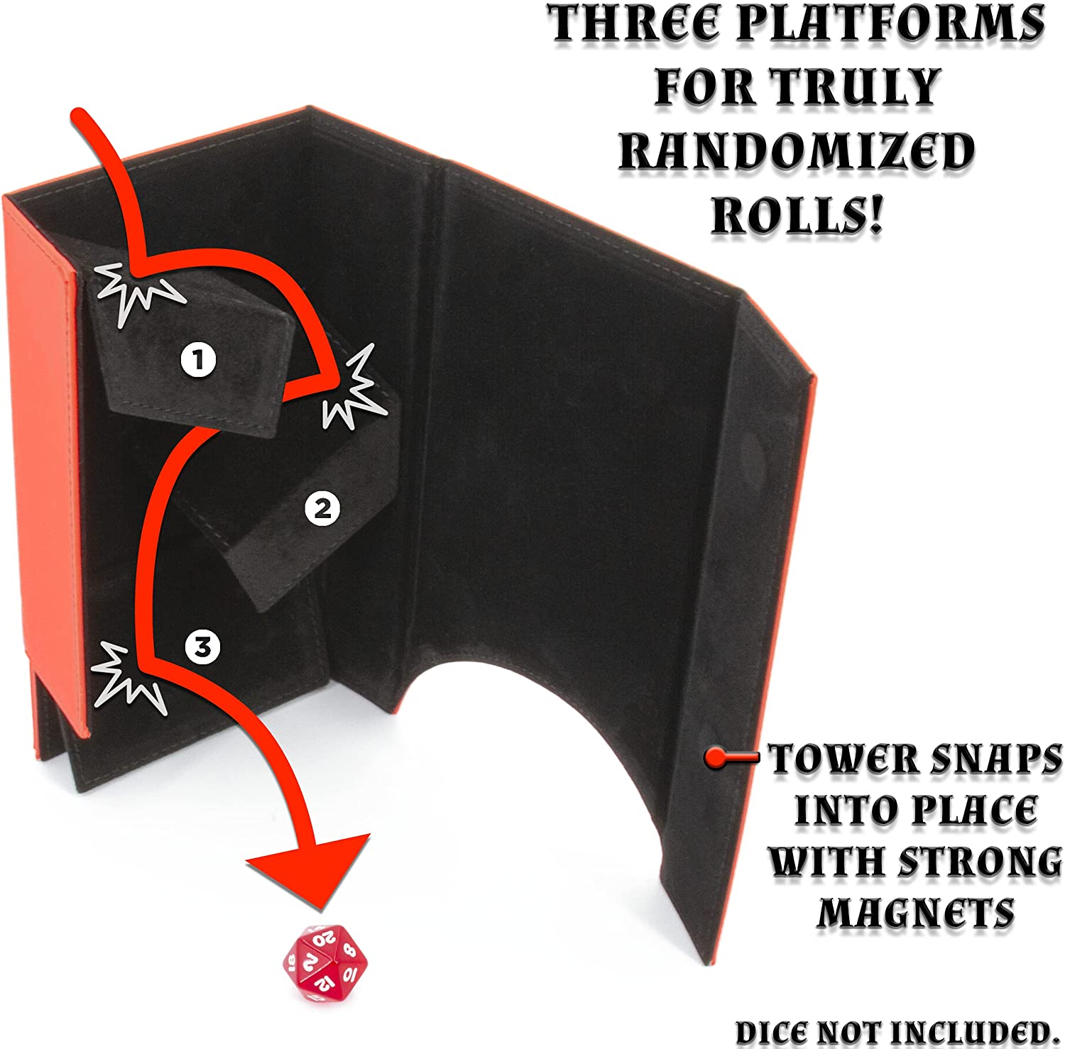 CASEMATIX Portable Folding Dice Tower with Non-Scratch Felt Interior - 8 Auto Dice Roller & Tray for Fair Random Rolls (Red) - Perfect for D&D, Board Games & RPG Adventures