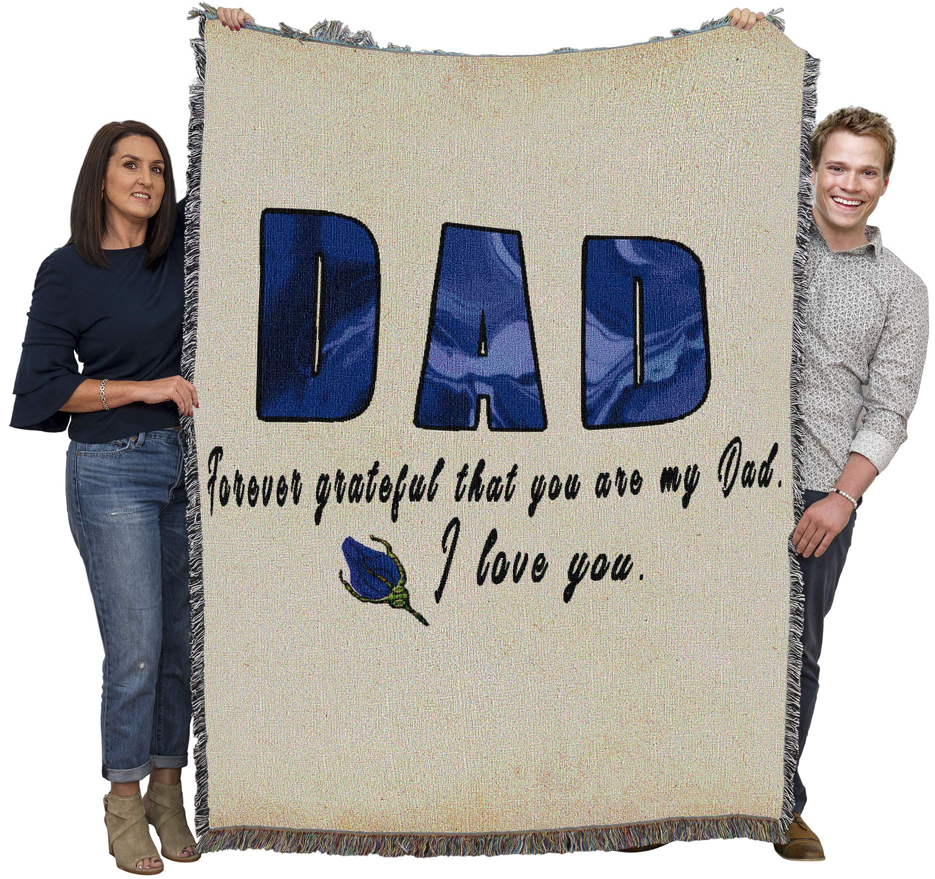 Forever Grateful You Are My Dad Cotton Woven Blanket - 72x54 Inch American-Made Throw - Perfect for Father's Day Gifts, Family Reunions & Cozy Living Room Decor