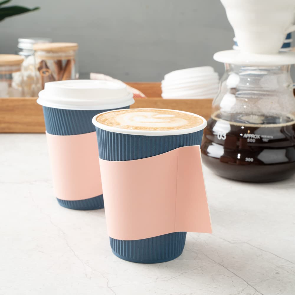 Restpresso Disposable Hot Coffee Sleeves with Handle - 1000 Count Nude Paper Cup Jackets for 12/16/20 oz Cups (Cups Sold Separately) - Perfect for Coffee Shops, Cafes & Takeout Businesses