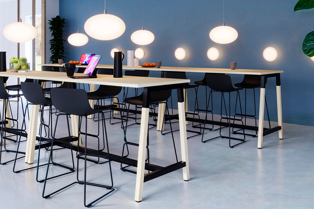 Quadro A Legs Large Counter Table with Wood Legs & Cross Beam - 3200L x 700W - Perfect for Kitchen Islands, Dining Tables, and Office Workstations
