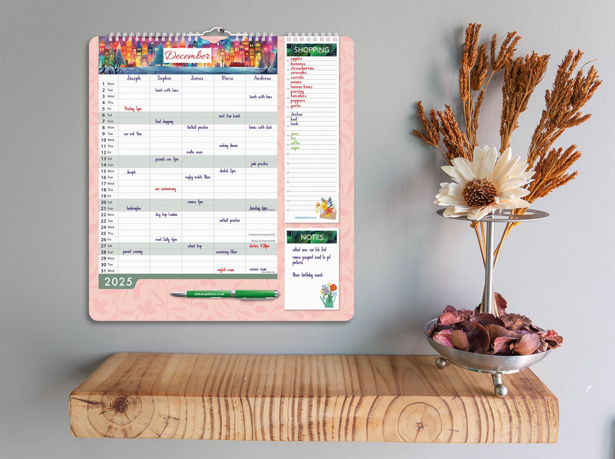 2025 Family Home Organizer Calendar - 5 Column Year Planner with Floral Leaf Design | Perfect for Home Office, School Planning & Gift Giving | Purple Flower Theme
