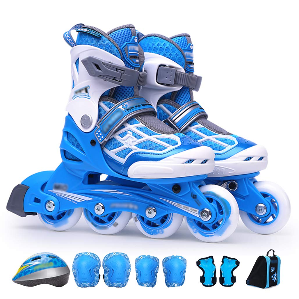 DPPAN Adjustable Quad Roller Skates for Kids - Illuminating Wheels with Safe Lock Mode | Blue Size L (35-38) | Perfect for Indoor & Outdoor Play, Birthday Gifts, and Family Fun Activities