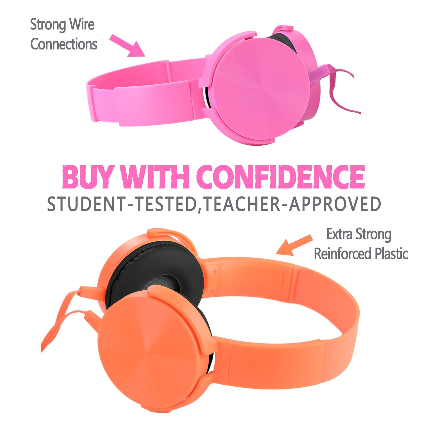 2 Pack Kids Headphones for School & Online Learning - Durable Wired Headset for Classroom K-12, Laptop, Computer, Library, Airplane Travel (Pink & Orange) - Perfect for Remote Learning & Travel Accessories