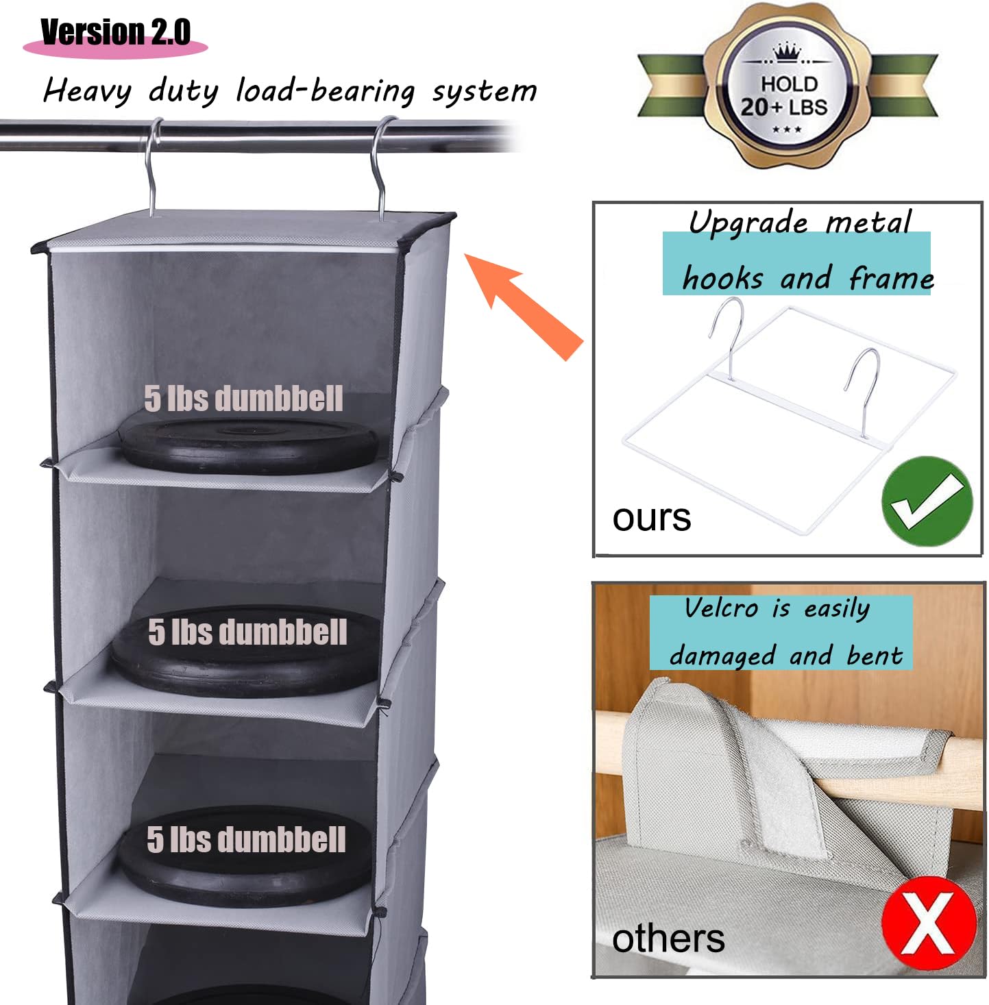 GRANDAN Upgraded Metal Hooks Hat Rack - 10 Shelf Closet Organizer for Baseball Caps & Hats | Space-Saving Wall Mounted Hat Holder (Gray) | Perfect for Bedroom, Closet & Entryway Organization